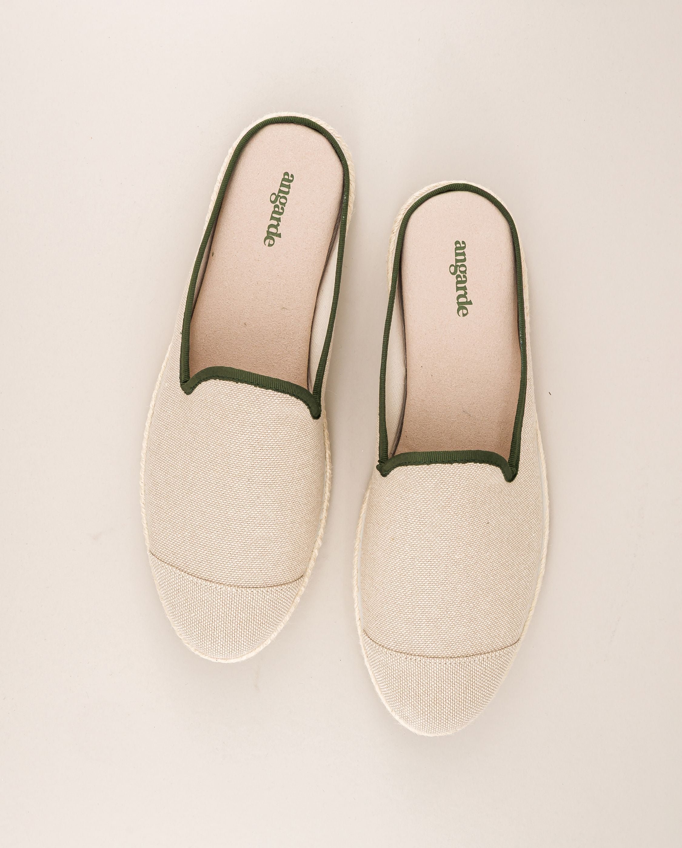 Men's mule, beige cotton with pine green ANGARDE Beige