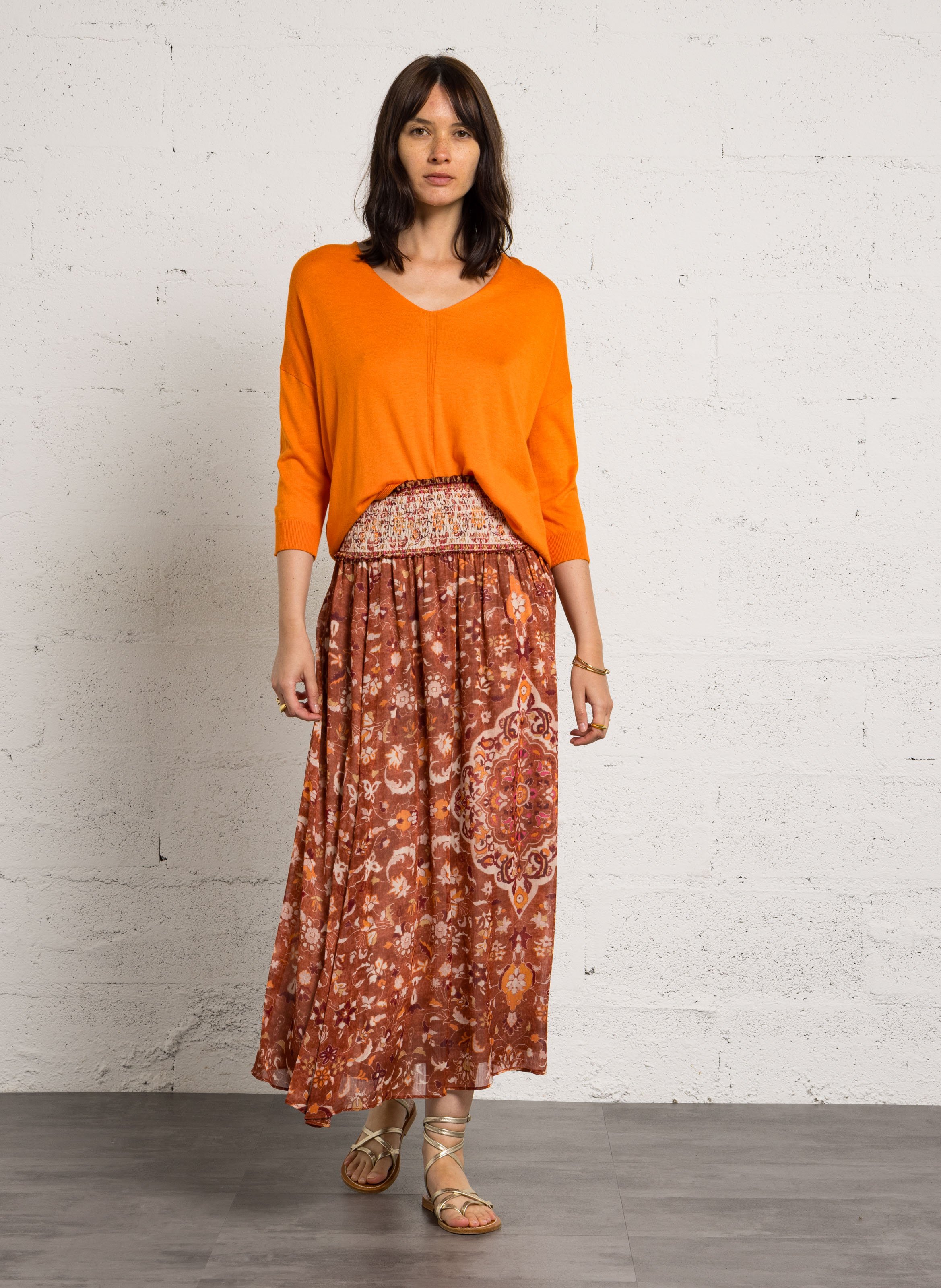 Ausgestellter Midirock mit Print SUD EXPRESS Orange