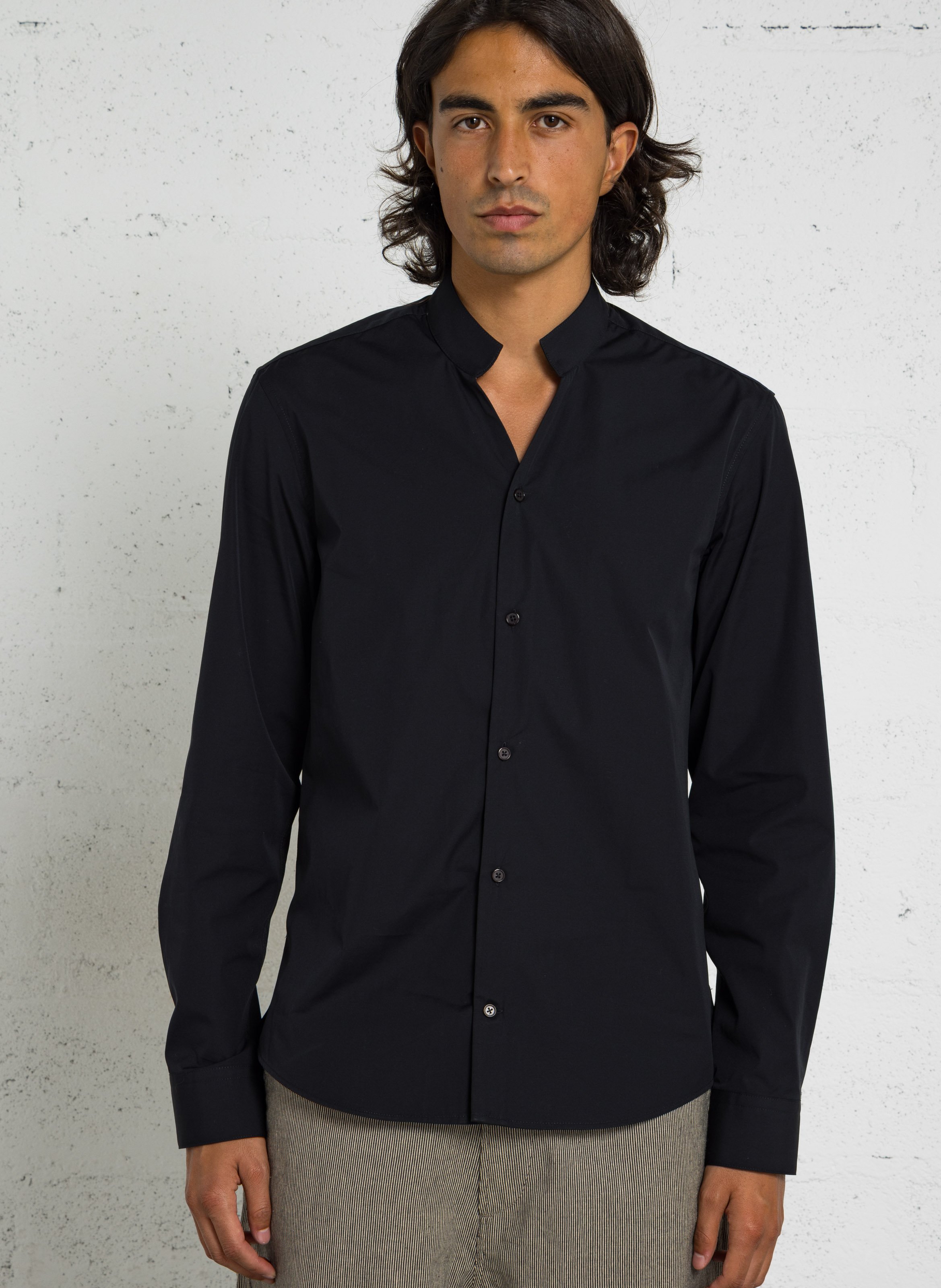 Chemise col mao en coton AU PRINTEMPS PARIS Noir