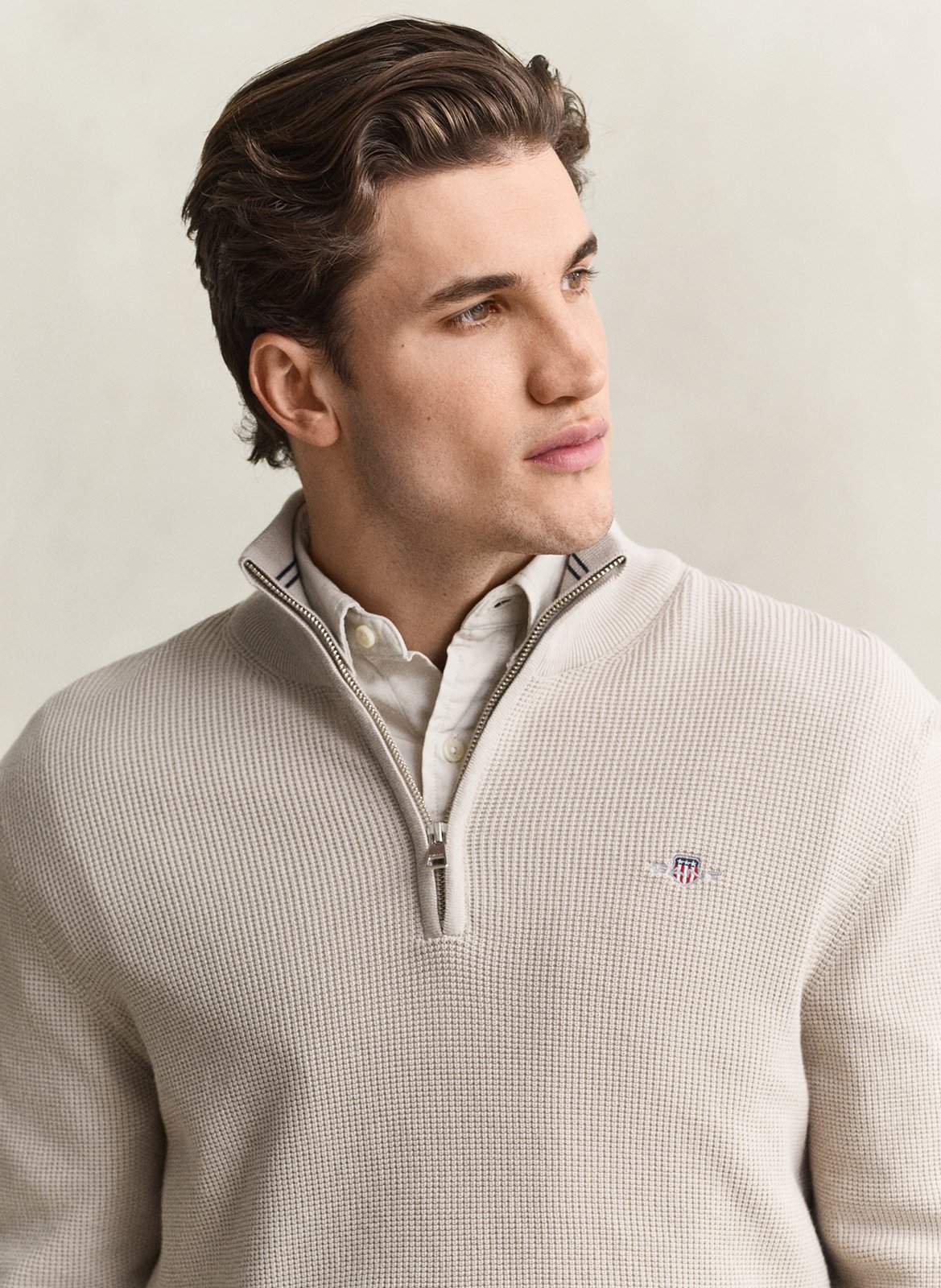 Pullover mit Stehkragen und Reißverschluss in Uni-Farbe GANT Beige
