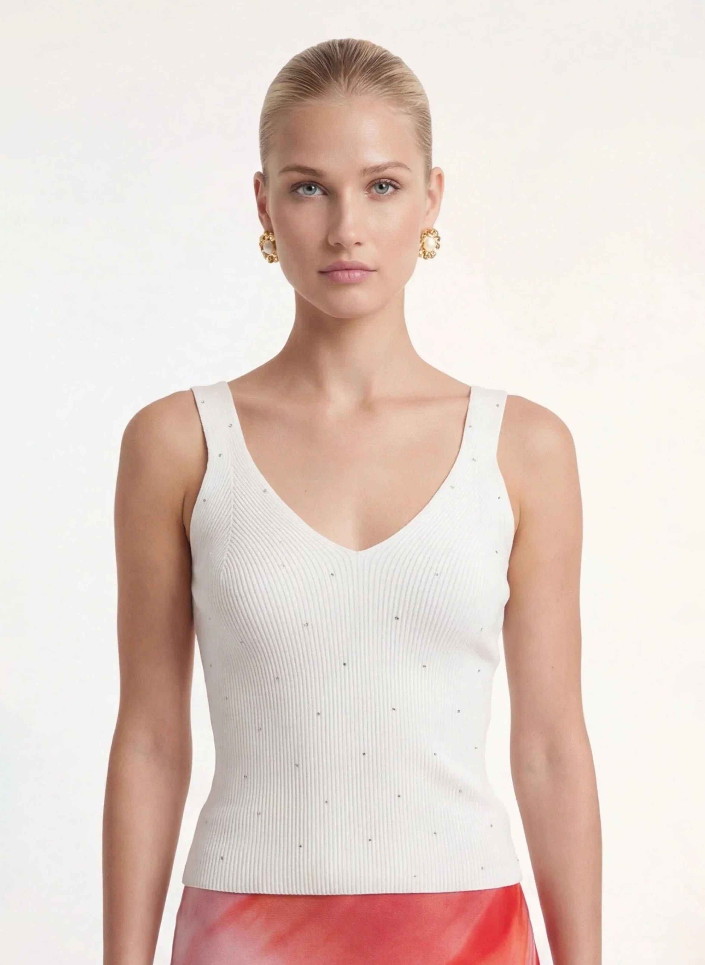 Tanktop met V-hals en strasssteentjes KOOKAI Wit