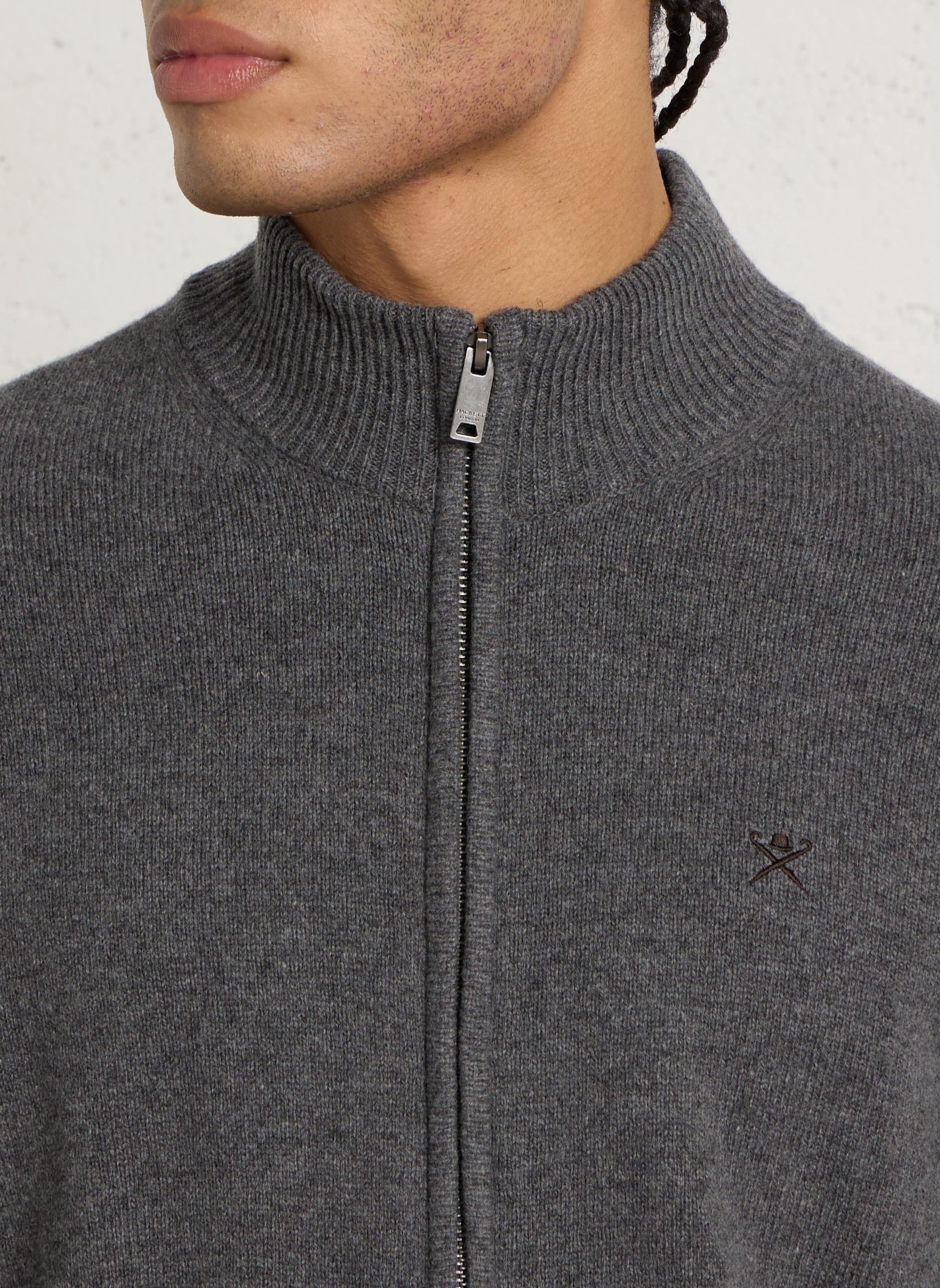Gerade geschnittene Weste mit hohem Kragen aus bestickter Wolle HACKETT Grau