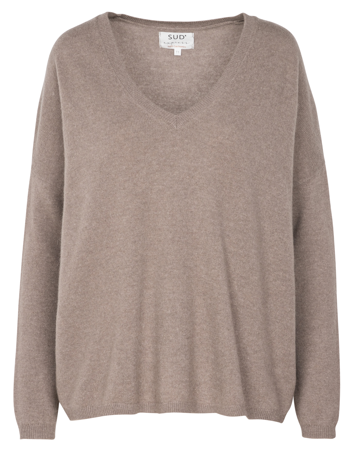 Pull col v en cachemire  SUD EXPRESS Marron