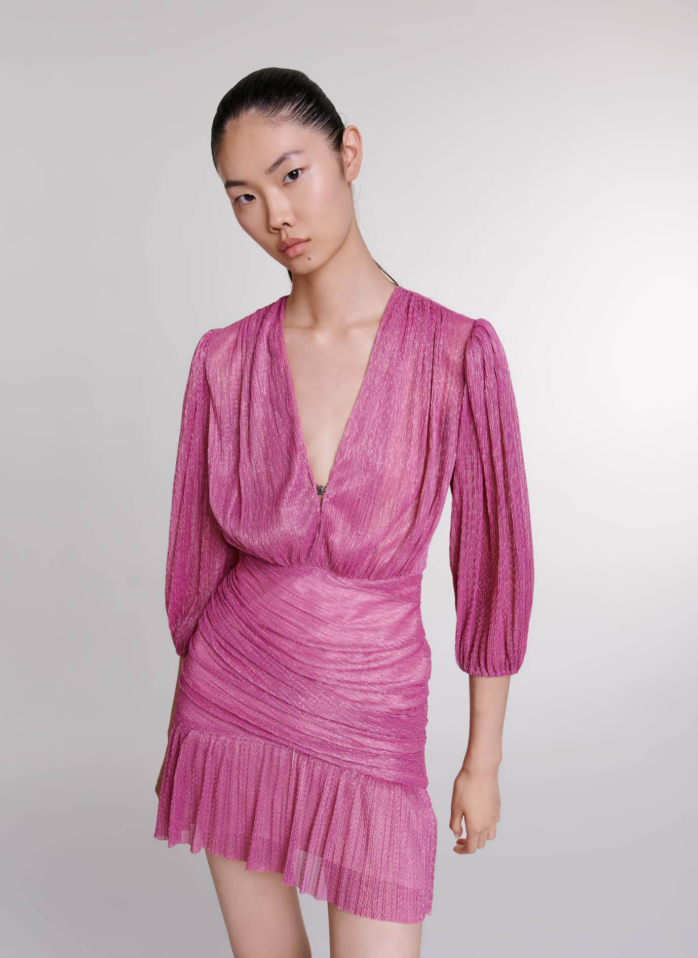 Robe Courte Cintr e Encolure V Rose Fuchsia Maje Femme Place