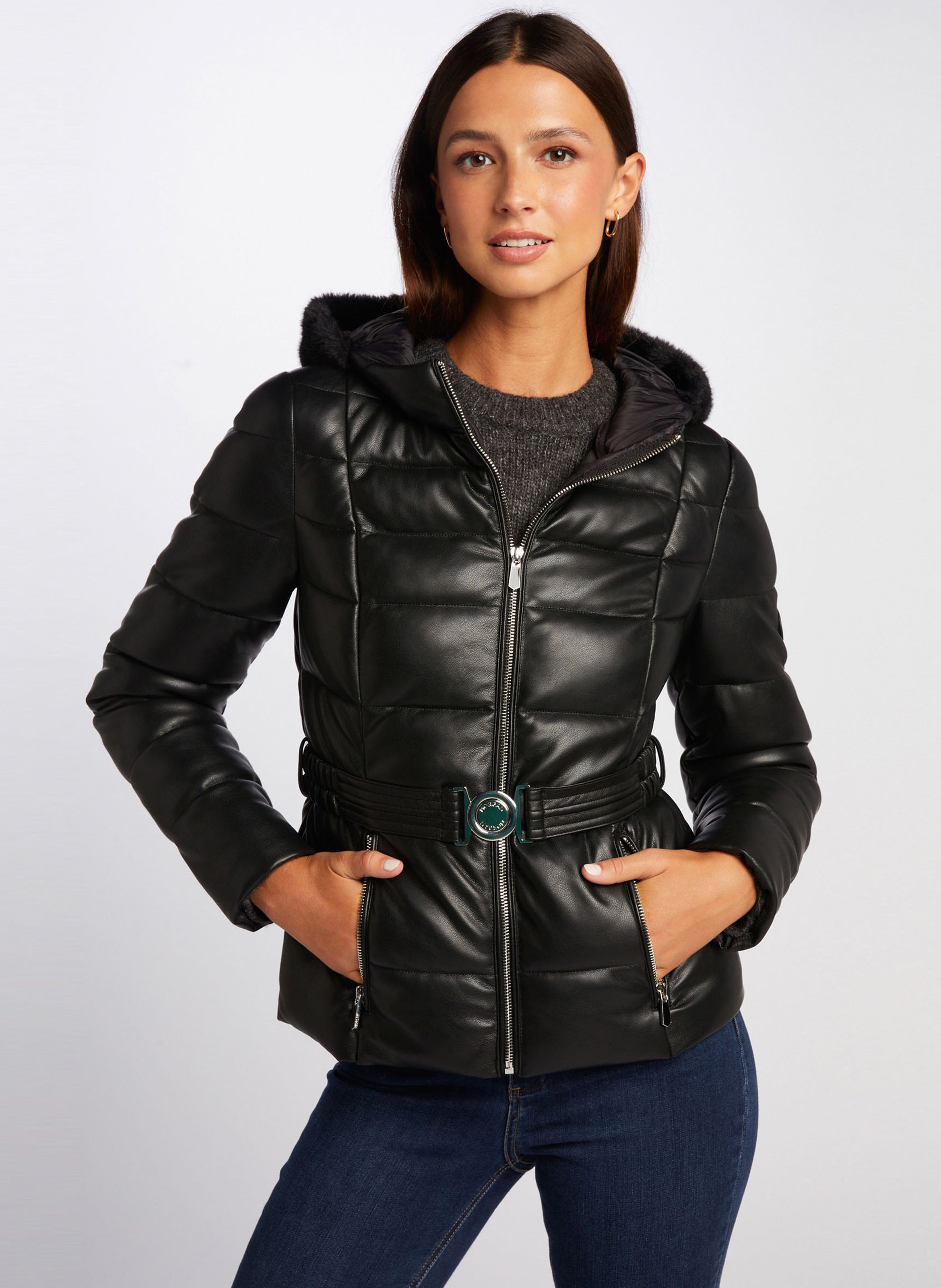 Black fitted cheap padded jacket