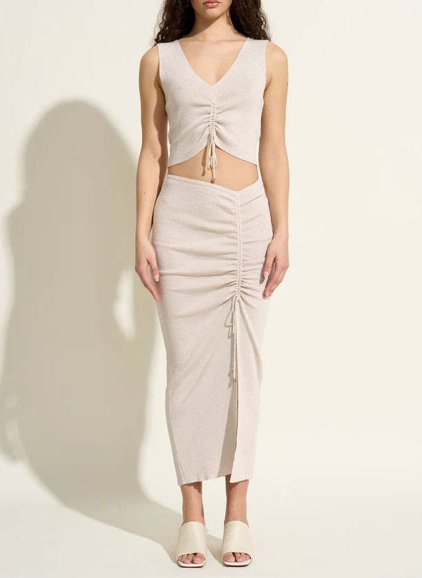 V-neck glitter knit crop top FETE IMPERIALE Beige