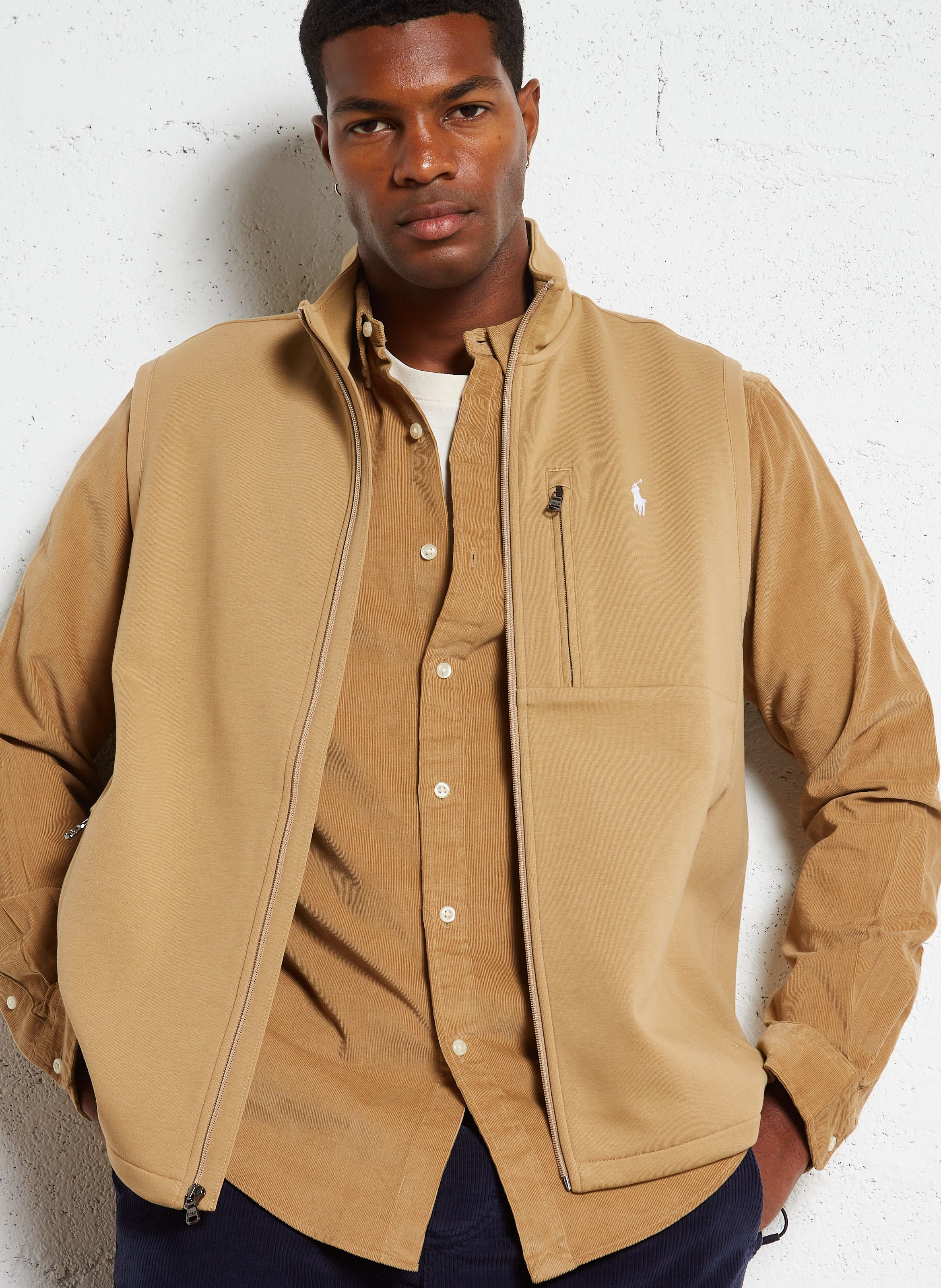 Gilet Col Montant En Coton Melange Camel Polo Ralph Lauren Homme 710934621 004 CAMEL Place des Tendances