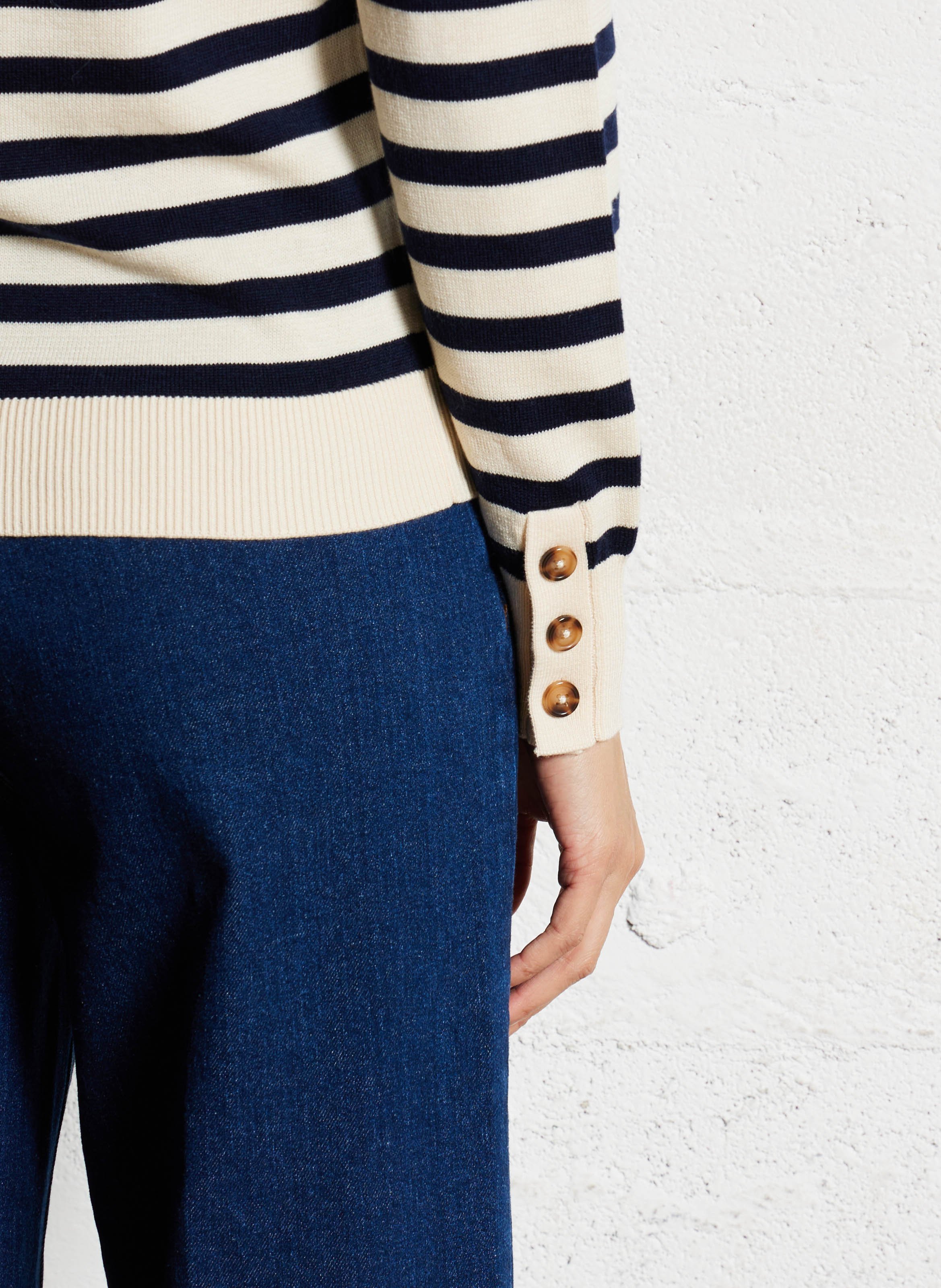 Pull col rond rayé  LA PETITE ETOILE Beige