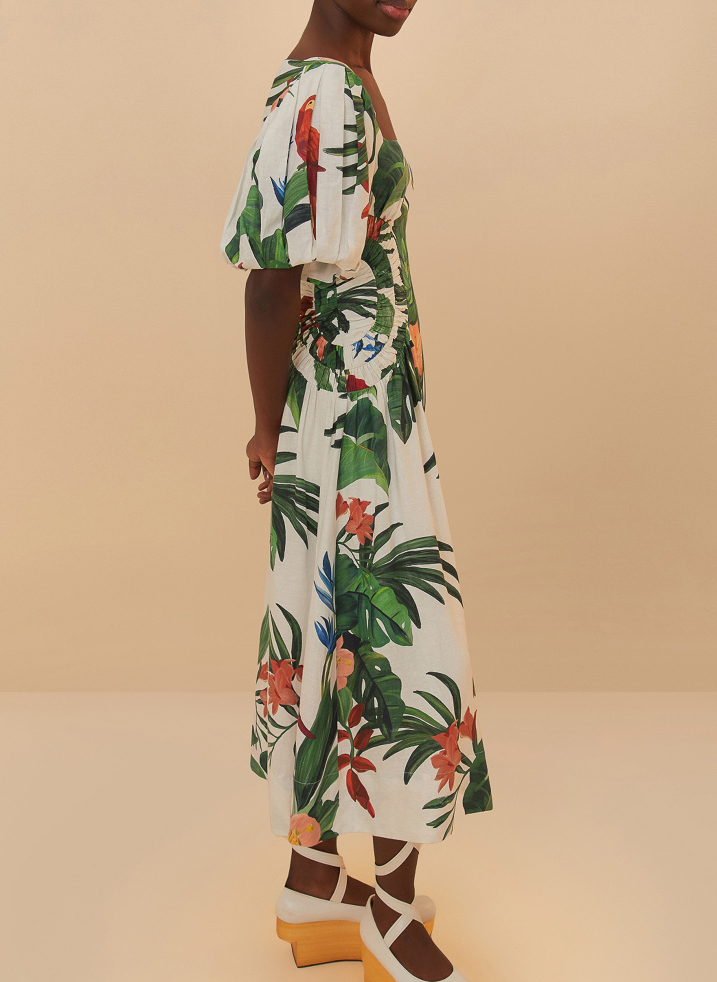 Robe longue en lin mélangé imprimé FARM RIO Blanc