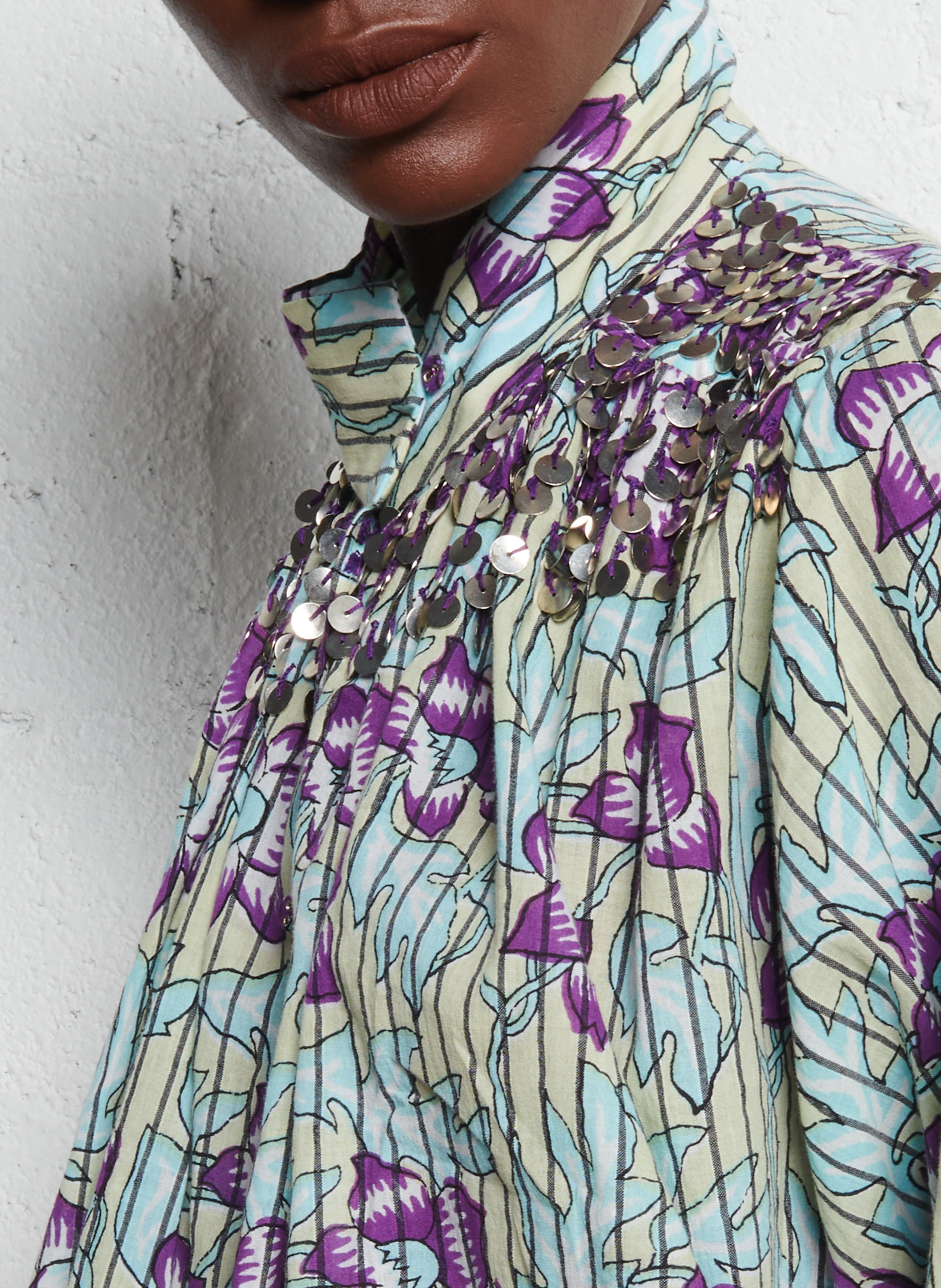Printed blouse with tassel embroideries V DE VINSTER Purple