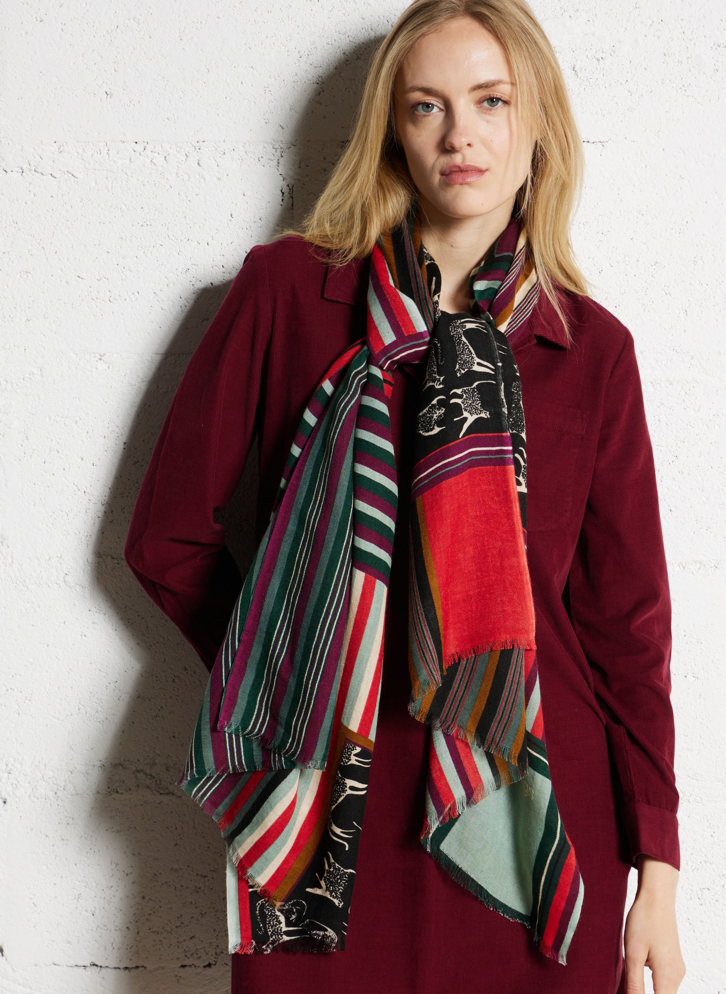 Foulard imprimé à franges NICE THINGS Noir