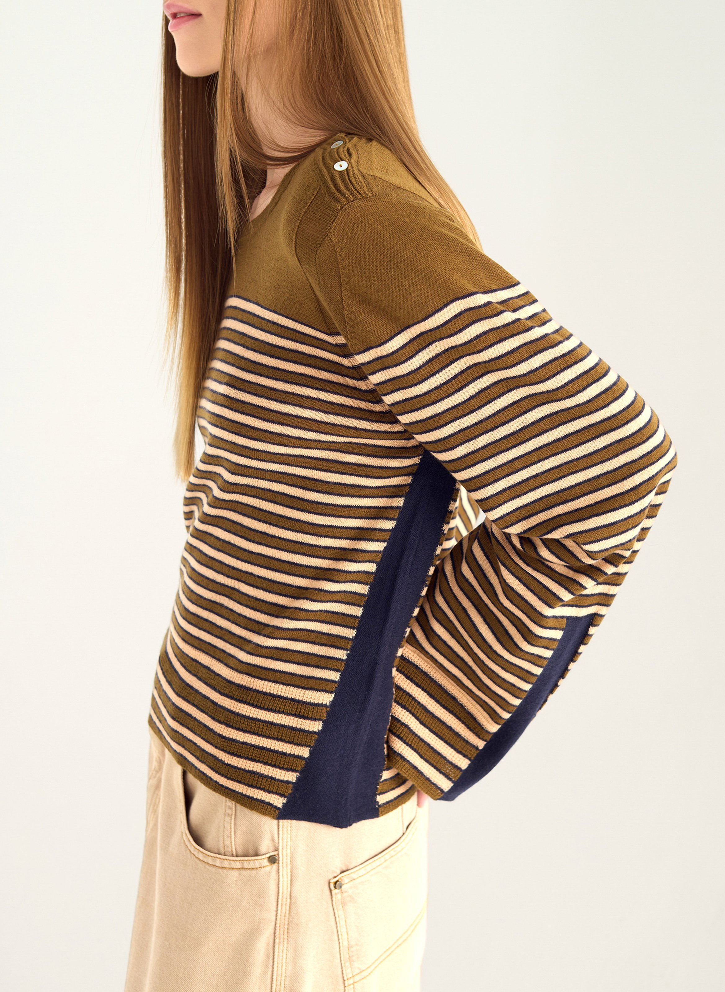 Pull droit col rond en laine COTELAC Vert