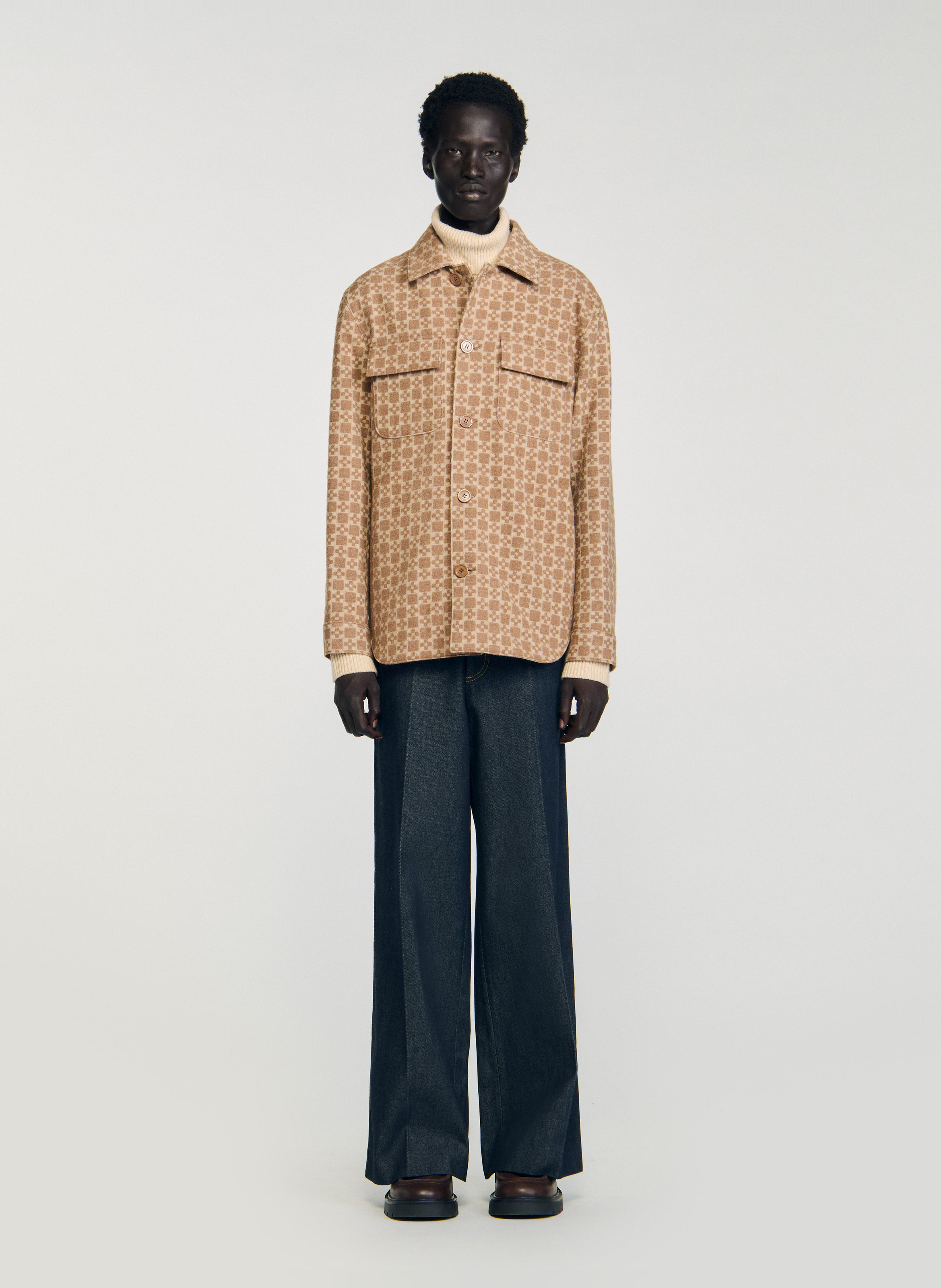 Blouson col classique en laine mélangée SANDRO Marron