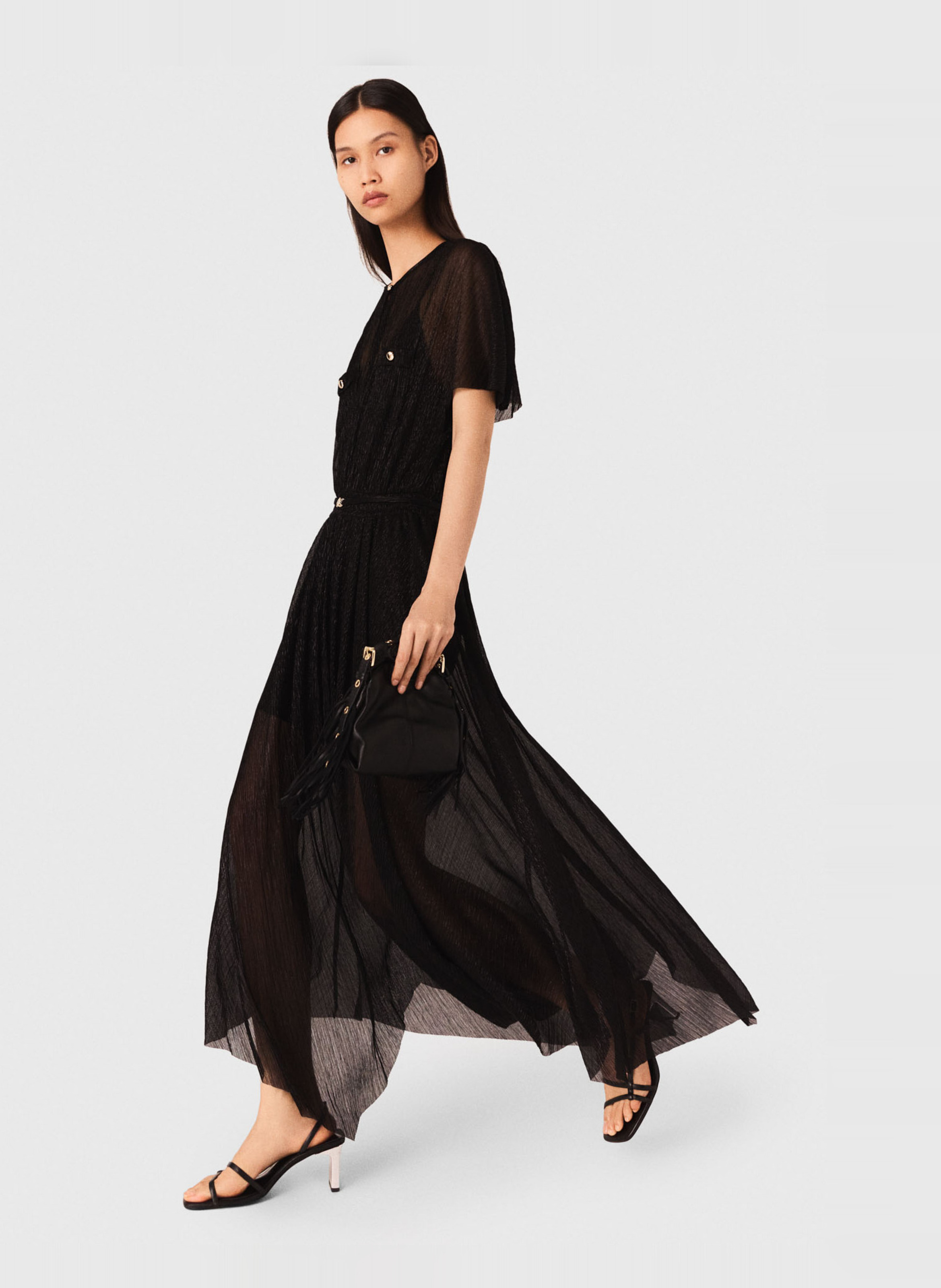 Long dress with round sequined collar MAJE Black