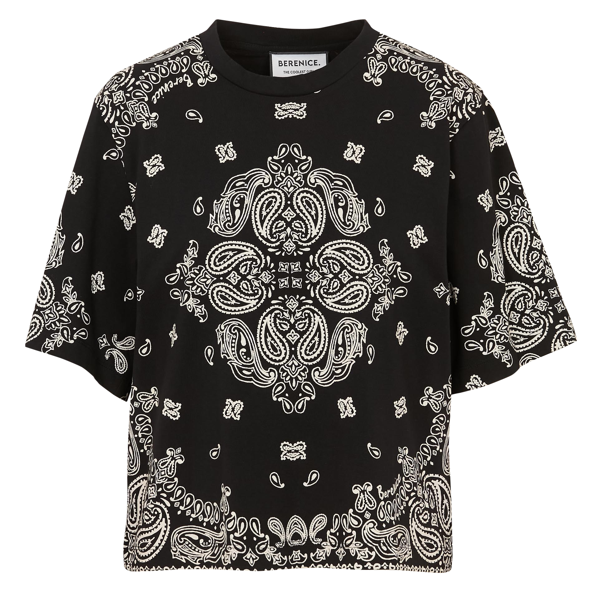 Oversize Rundhalsausschnitt Top aus bedruckter Baumwolle BERENICE Schwarz