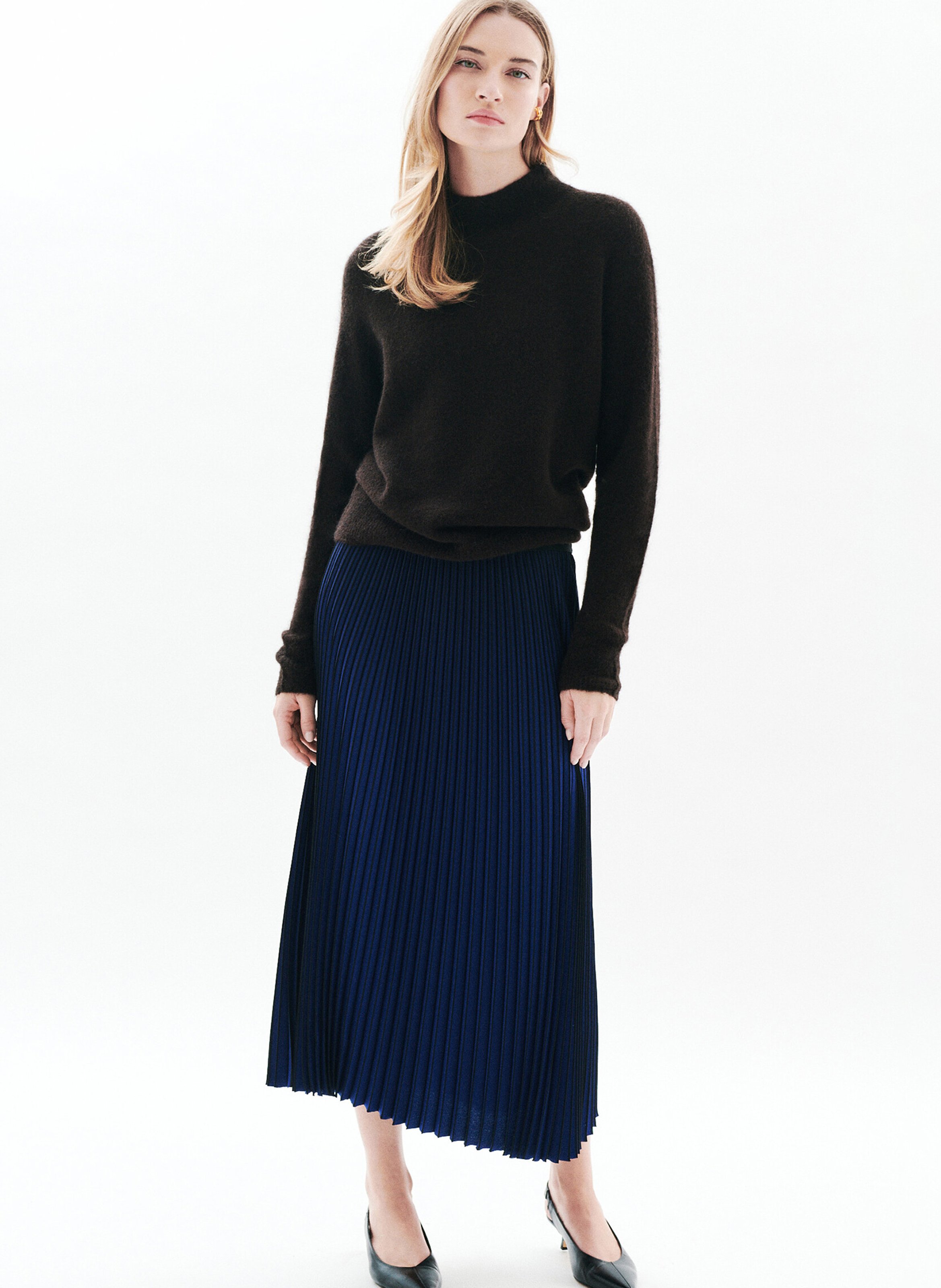 Pull droit col montant en maille CAROLL Marron