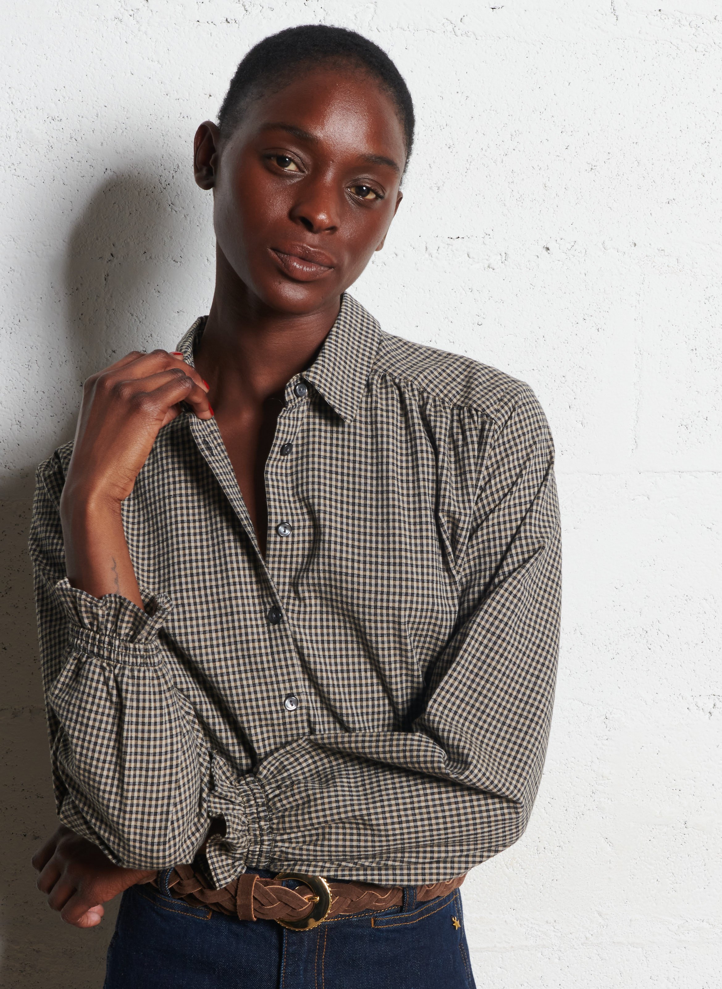 Cotton and linen shirt with classic collar DES PETITS HAUTS Brown