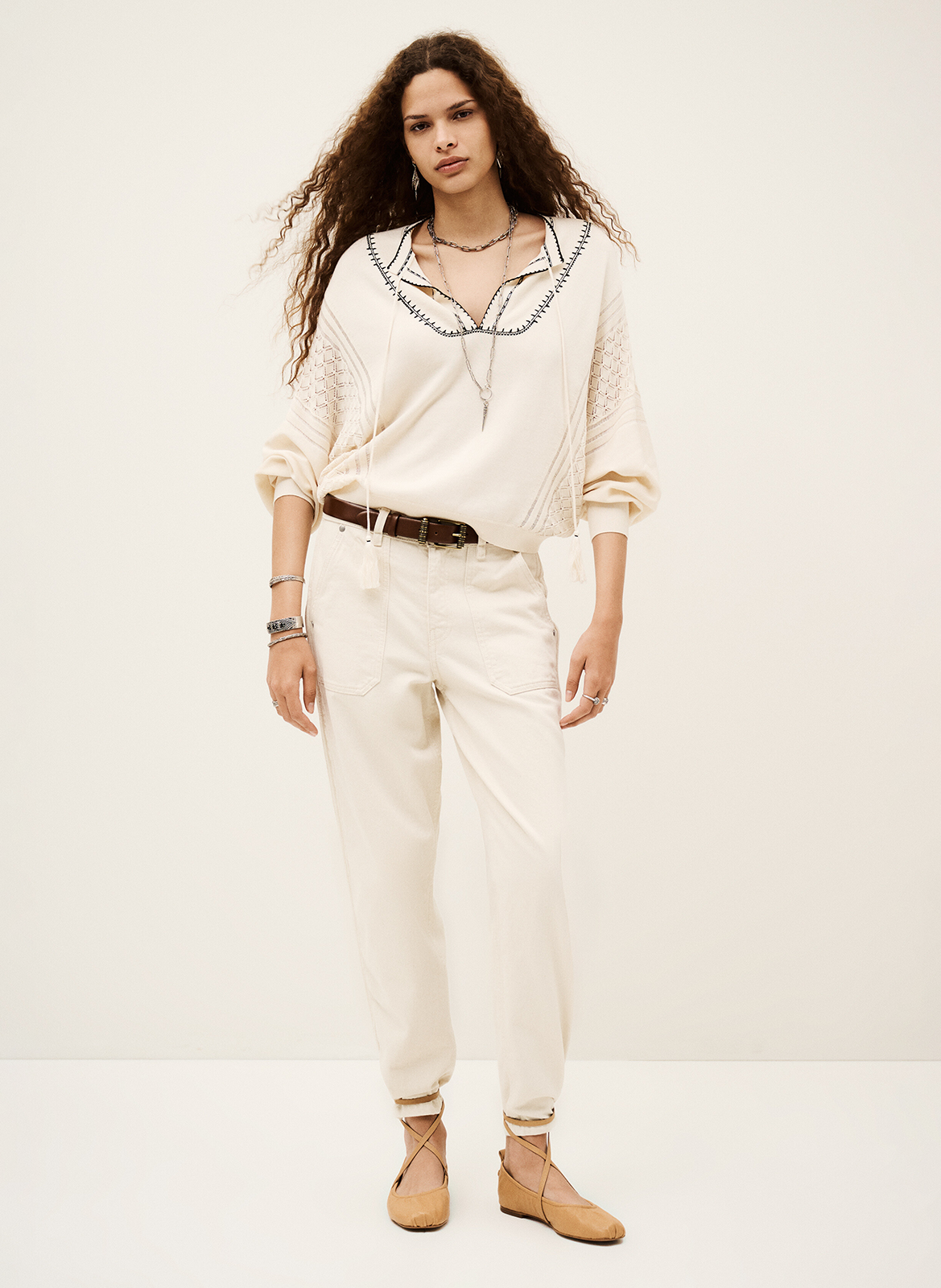 Pull col tunisien en coton mélangé BA&SH Beige