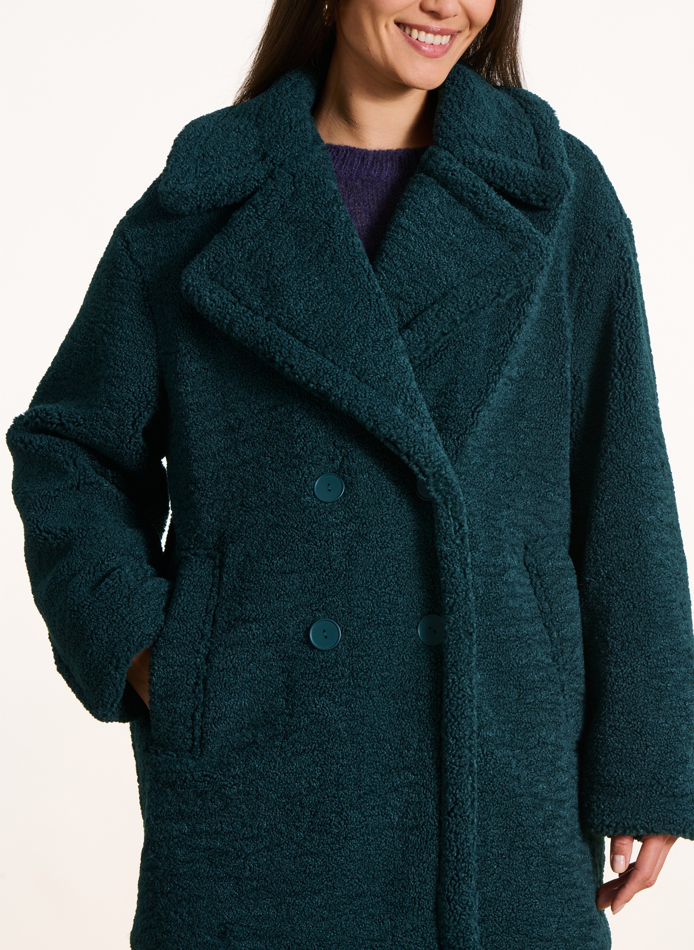 Oversized wool coat with bouclé effect tailoring. LA FEE MARABOUTEE Green