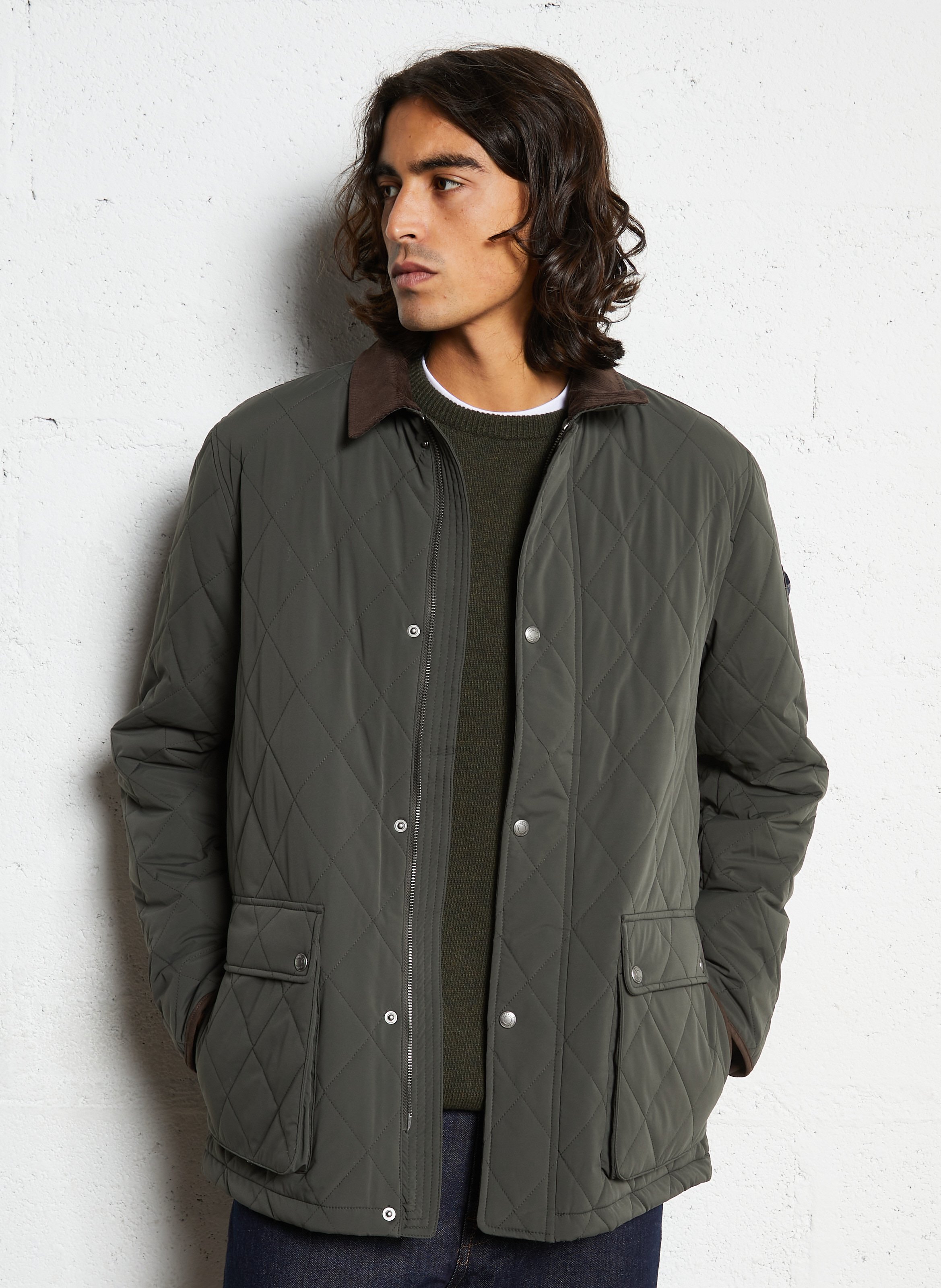 Manteau matelassé à col velours côtelé HACKETT Vert