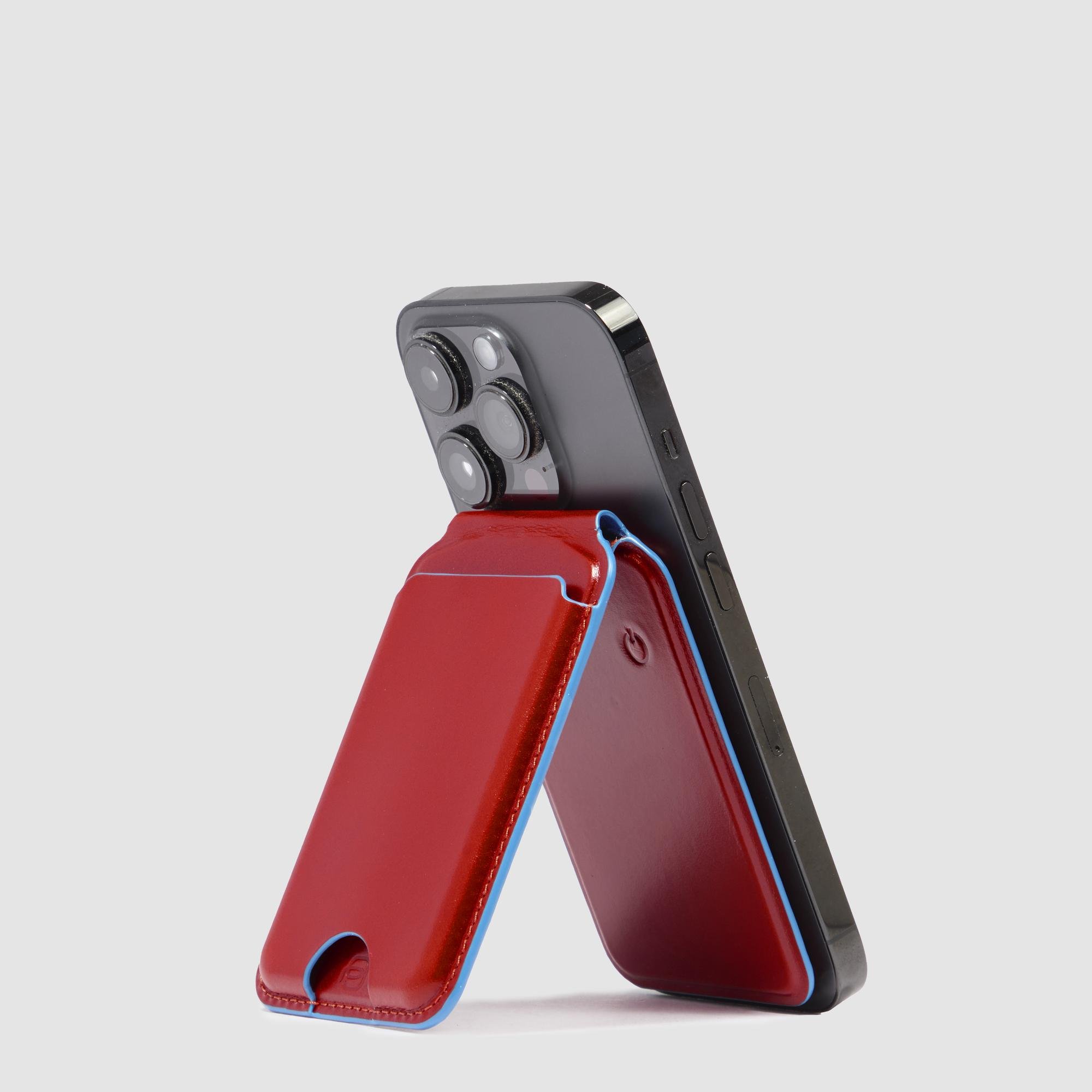 Magsafe leather wallet with rechargeable tracker PIQUADRO Red