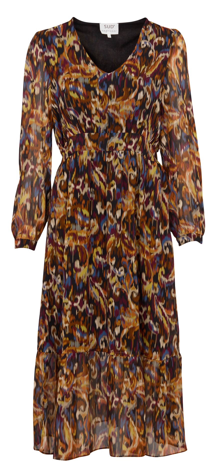 Robe midi imprimée col v SUD EXPRESS Jaune