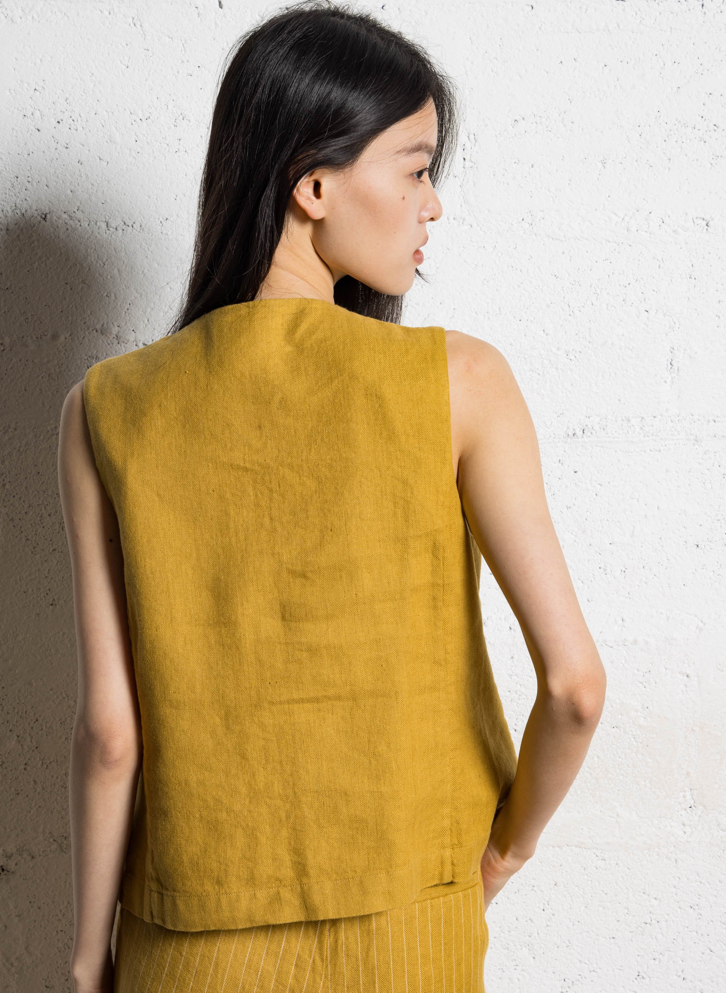 Straight linen and cotton jacquard vest NICE THINGS Yellow
