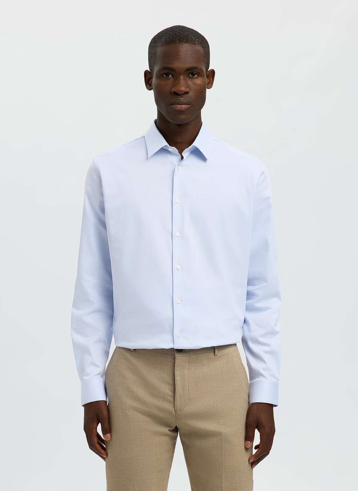 Chemise regular col classique en coton bio mélangé Bleu