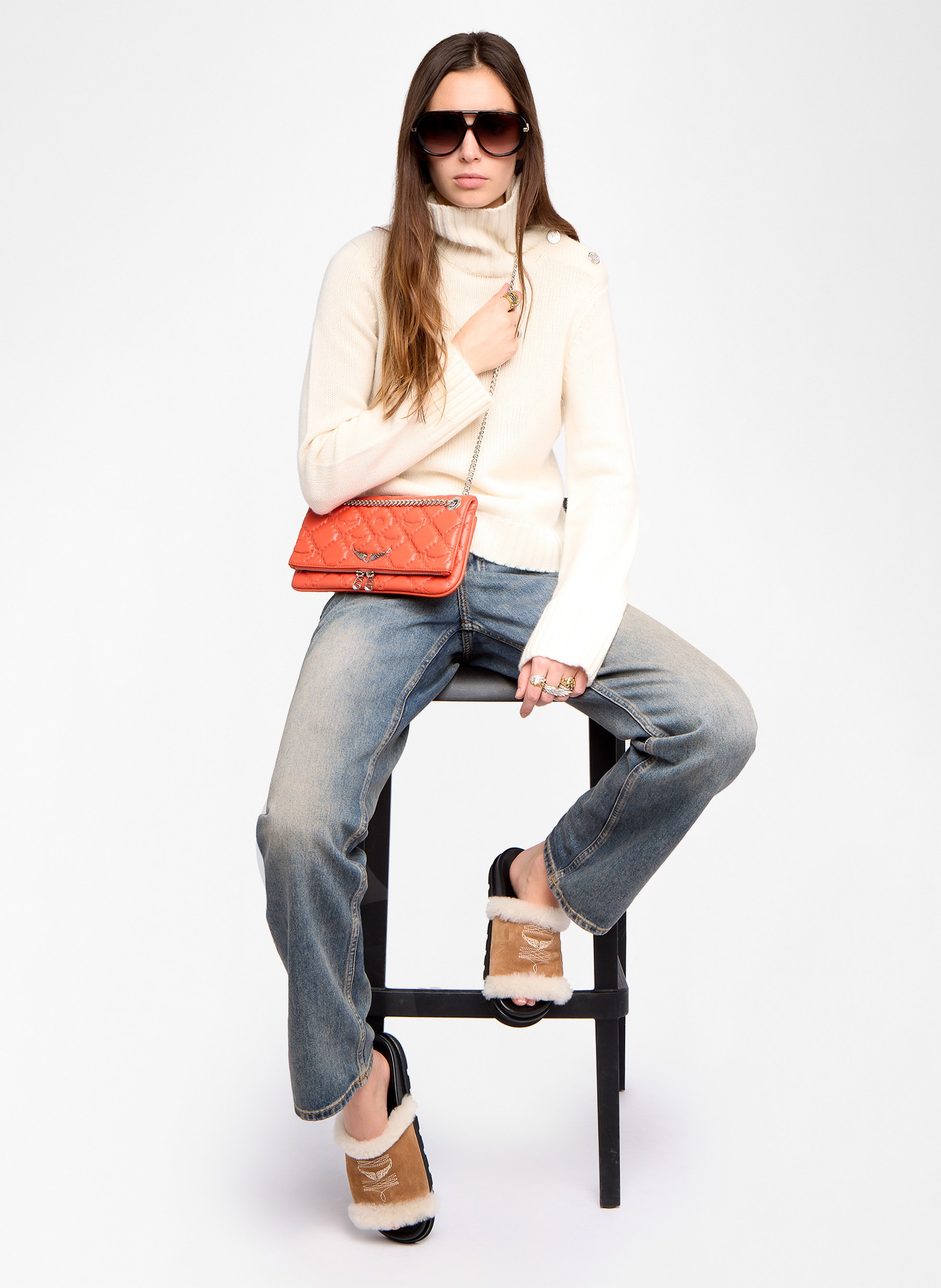 Gewatteerde, leren clutch ZADIG&VOLTAIRE Oranje