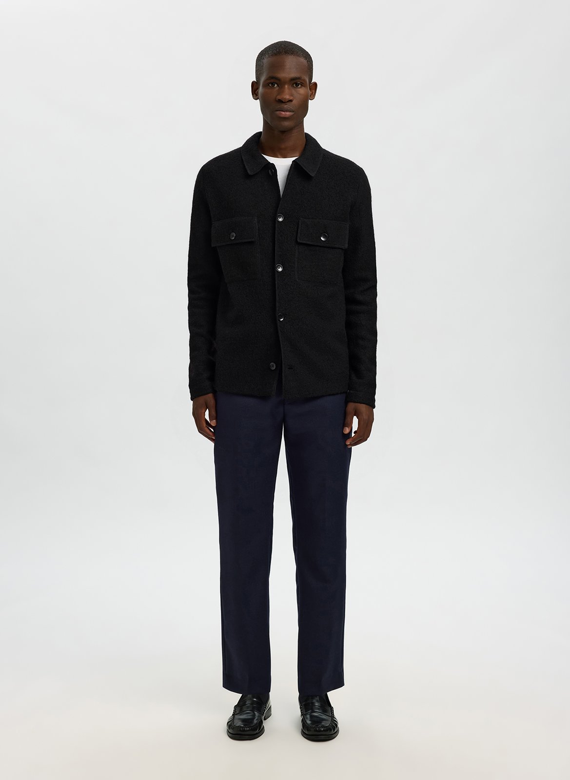 Rechte effen wollen overshirt SELECTED Zwart