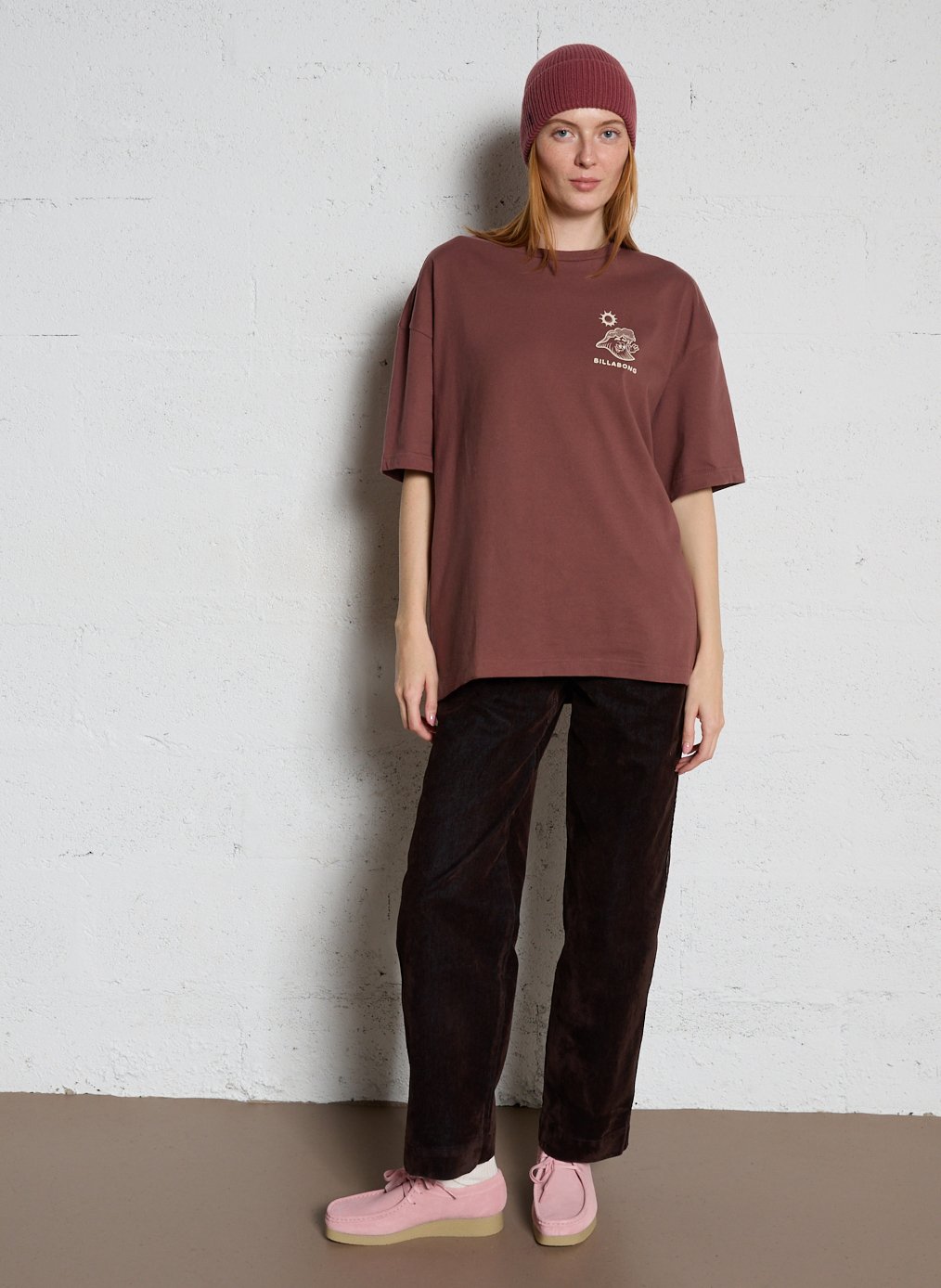 Tee-shirt droit col rond en coton BILLABONG Marron