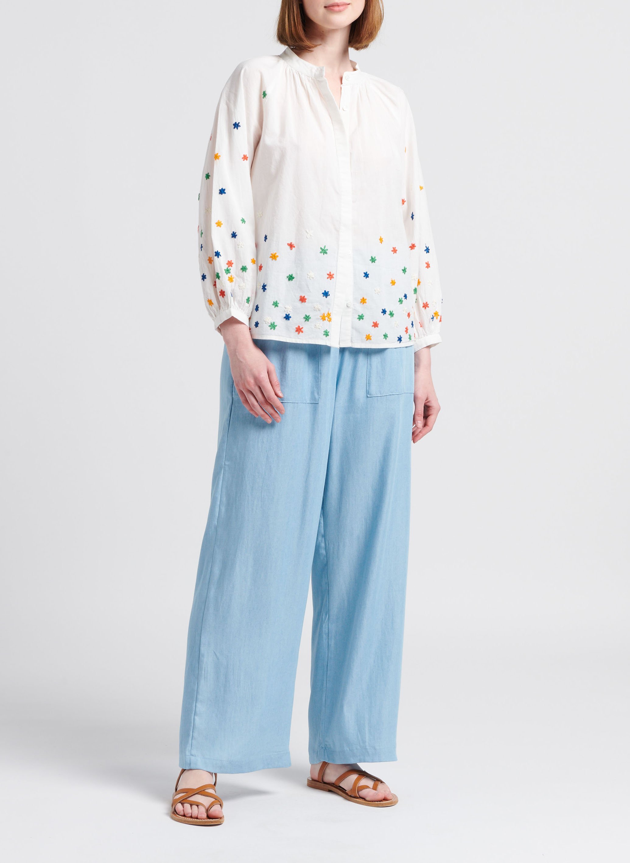 Katoenen blouse met maokraag V DE VINSTER Wit