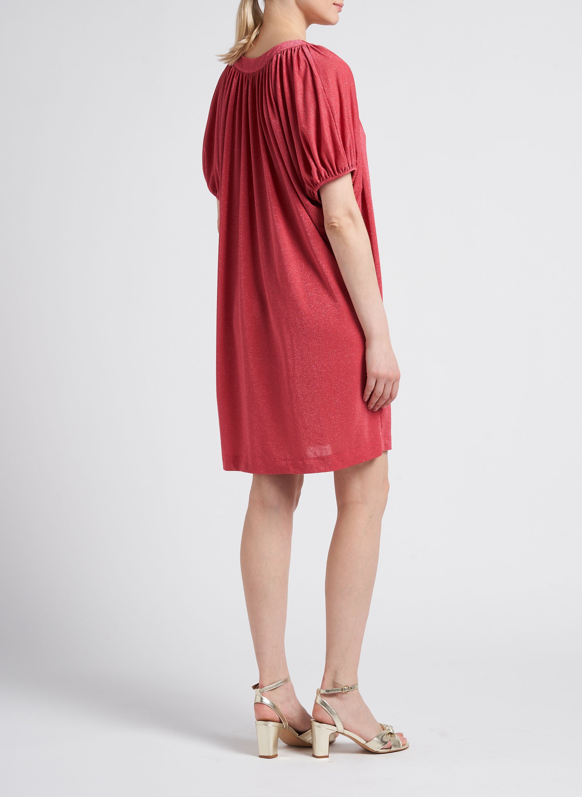 Short henley dress with metallic threads MOMONI Pink