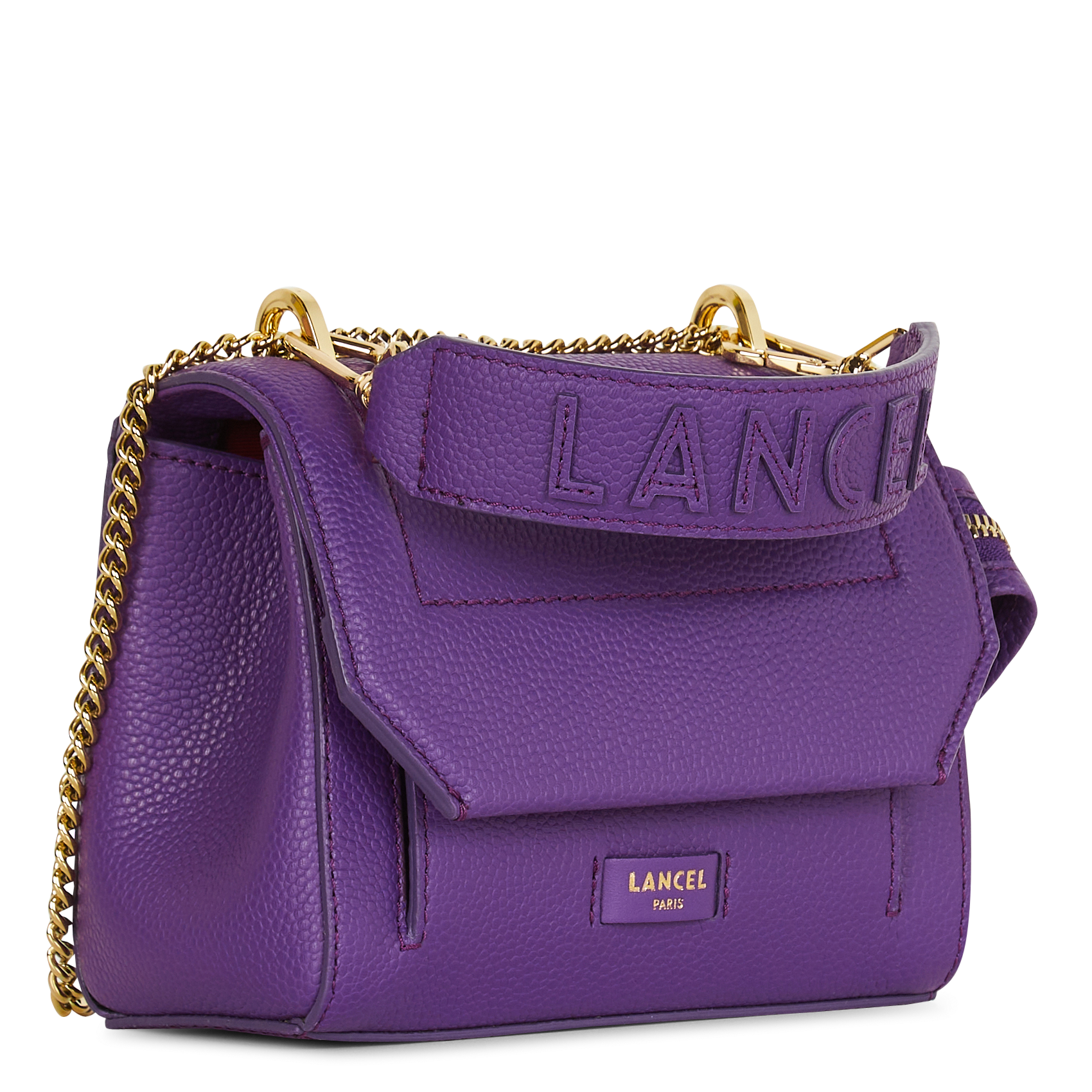 Kleine tas met klep van generfd leer Violet