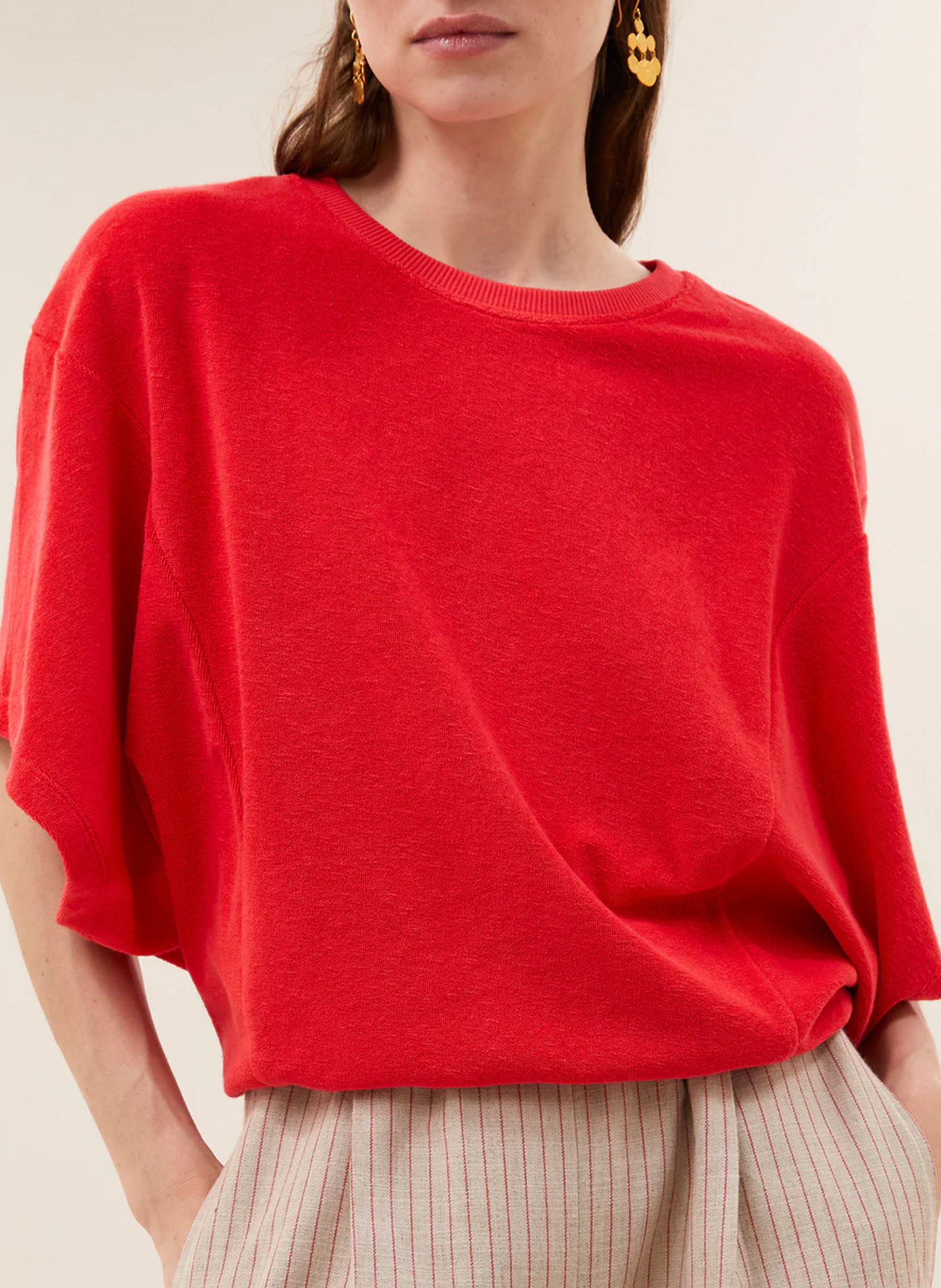 Top droit col rond en coton bio mélangé BY BAR Rouge