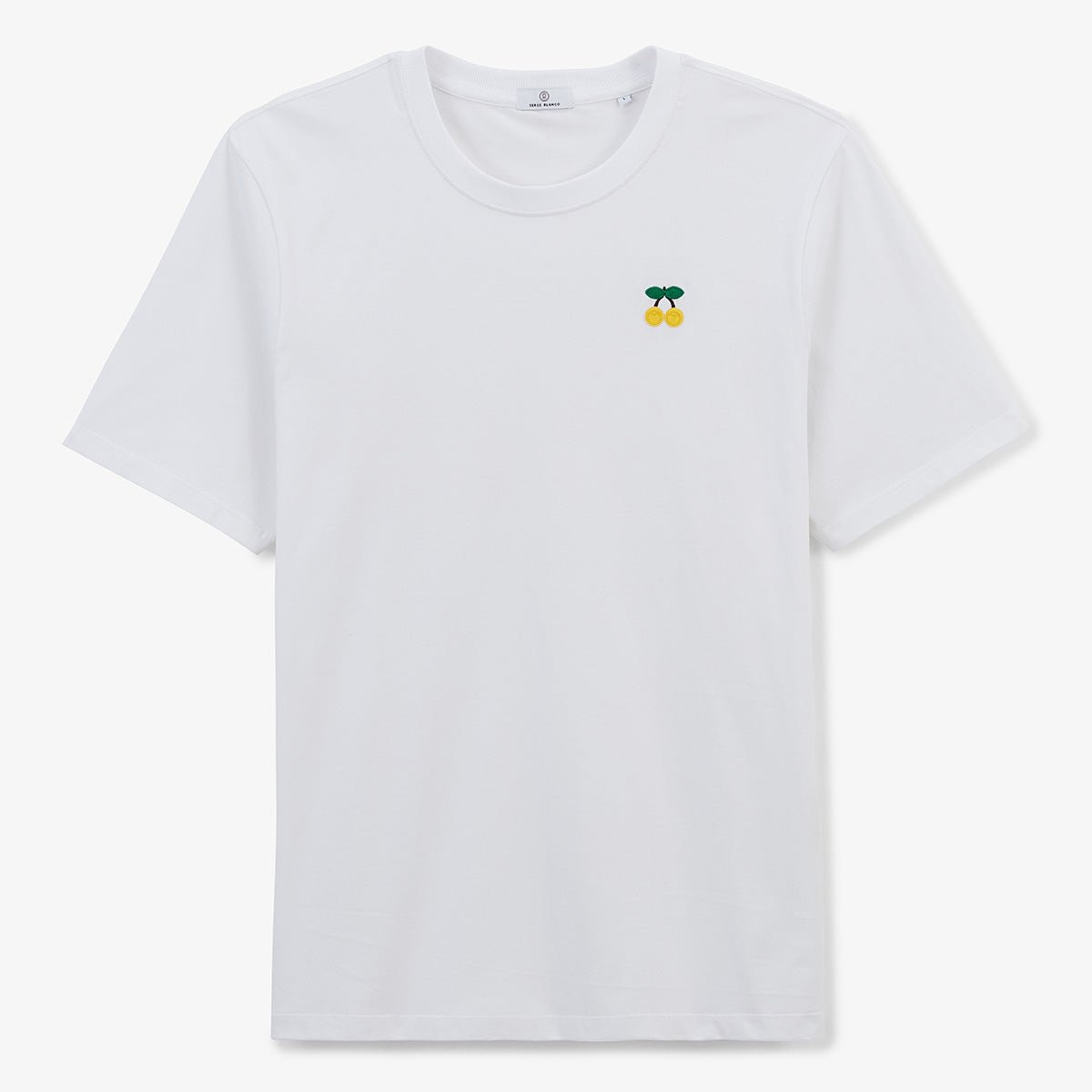 Round neck t-shirt in cotton with yellow cherries embroidery on the chest. SERGE BLANCO White