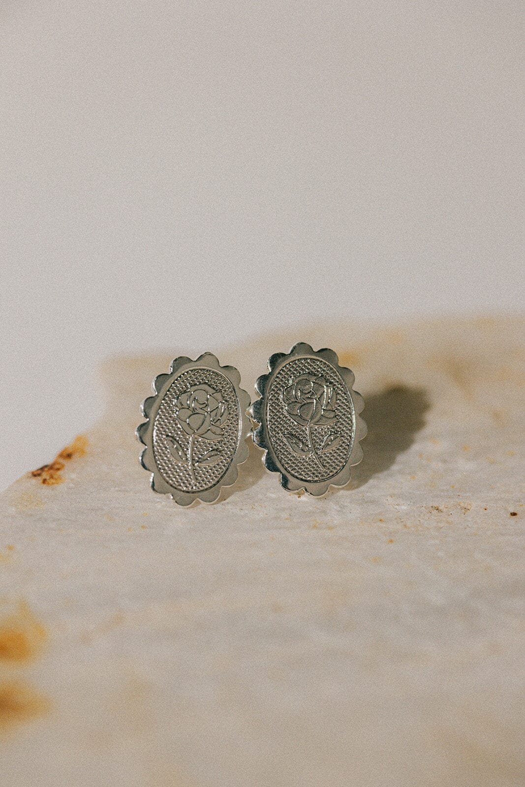 Flower enamel gold-plated stud earrings Silver