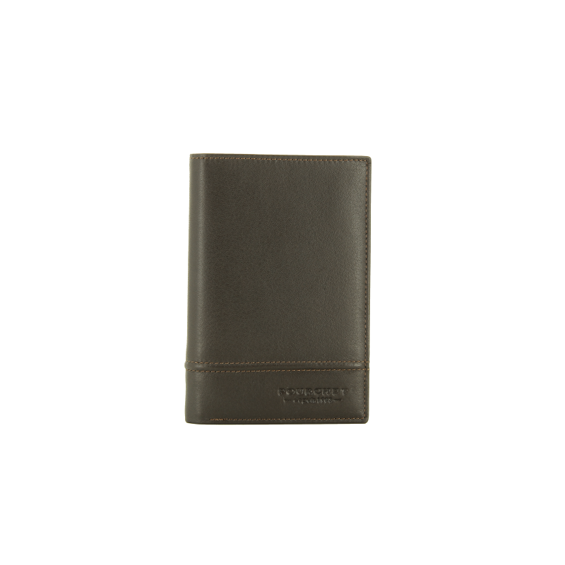 Calfskin leather credit-card holder POURCHET Brown