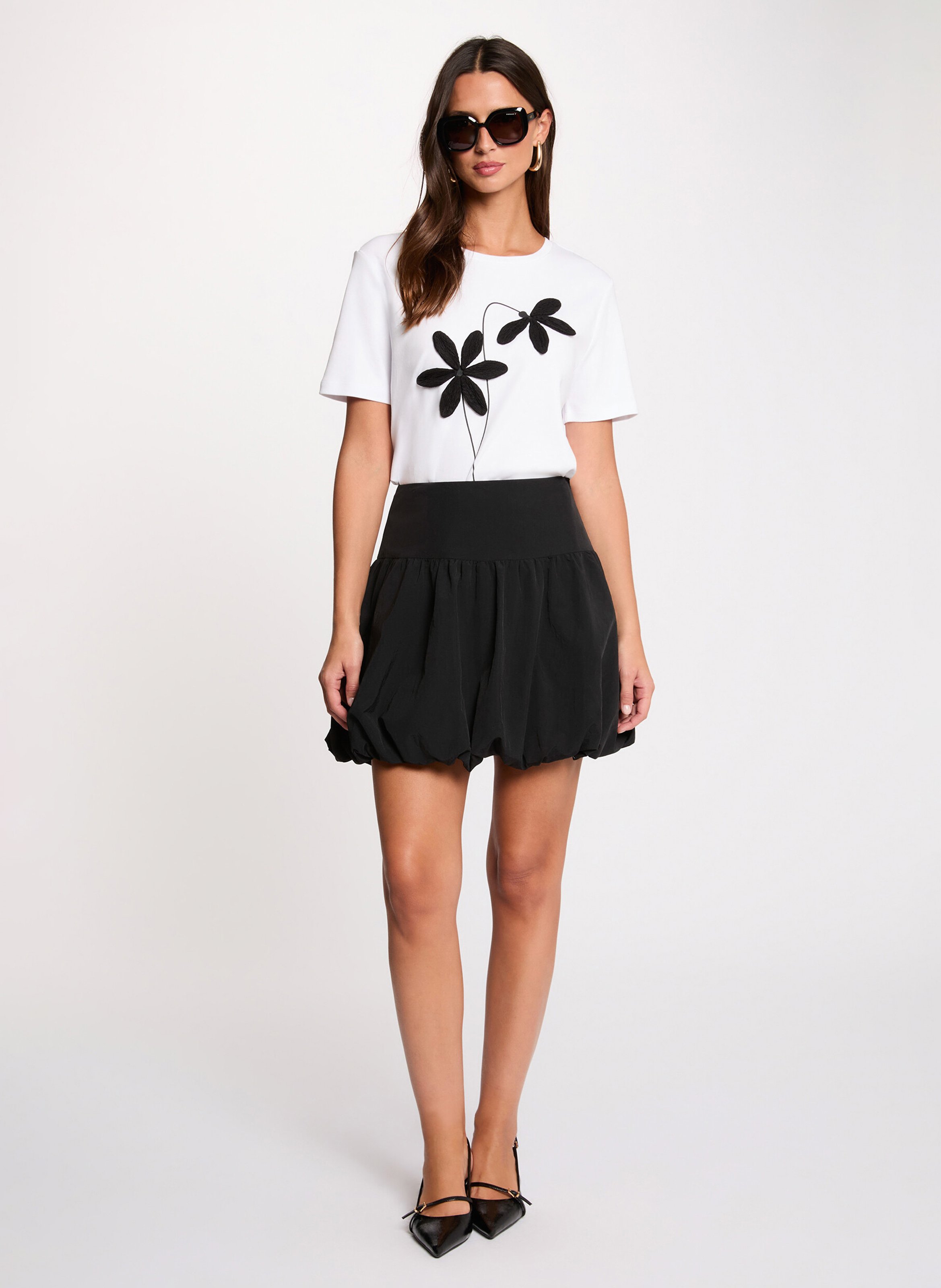 Tee-shirt droit à fleurs brodées MORGAN Blanc