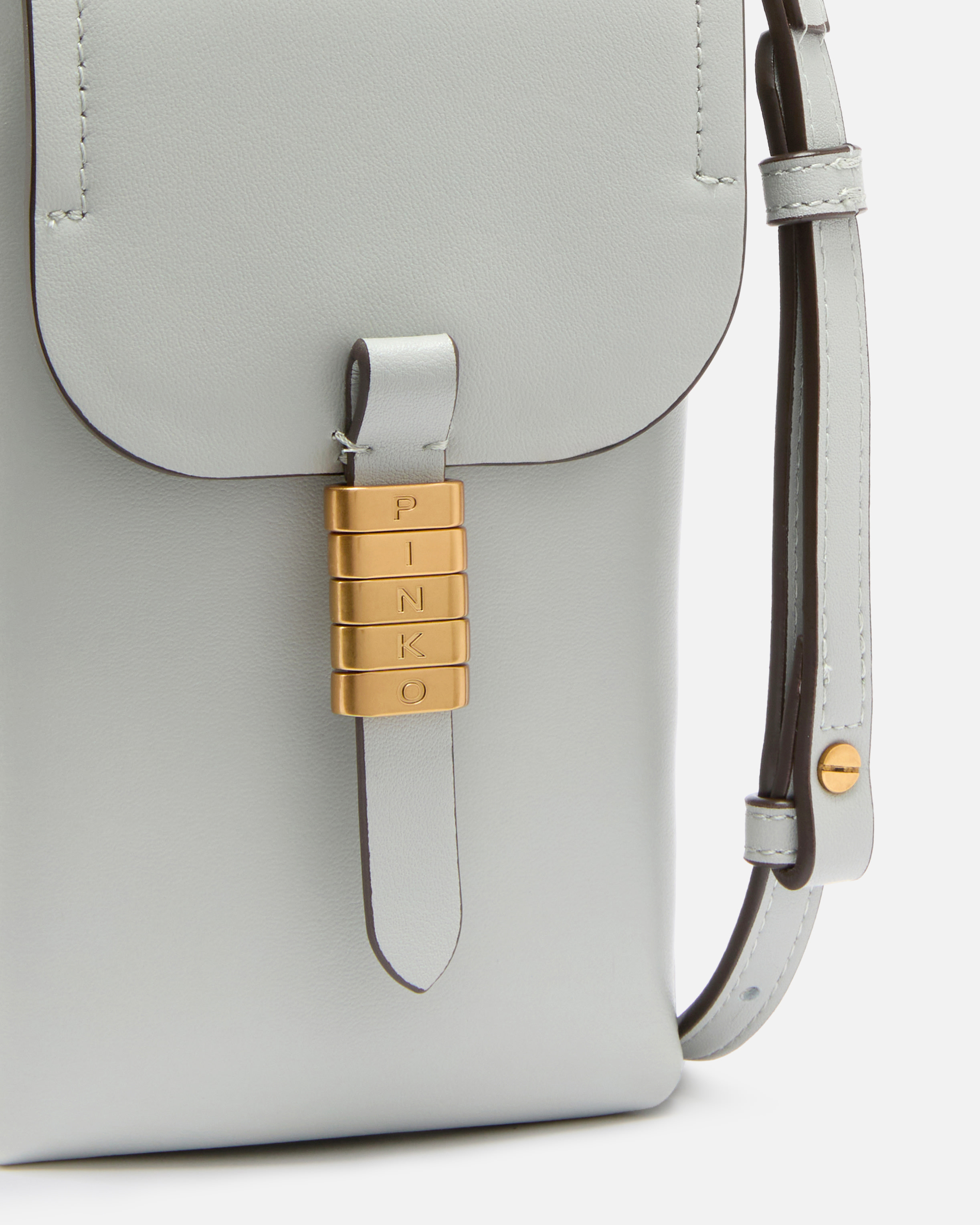 Pochette à bandoulière pour smartphone en cuir à logo PINKO Gris