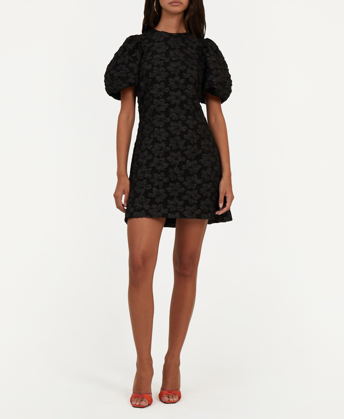 Kurzes Kleid aus bedrucktem Jacquard ROTATE Schwarz