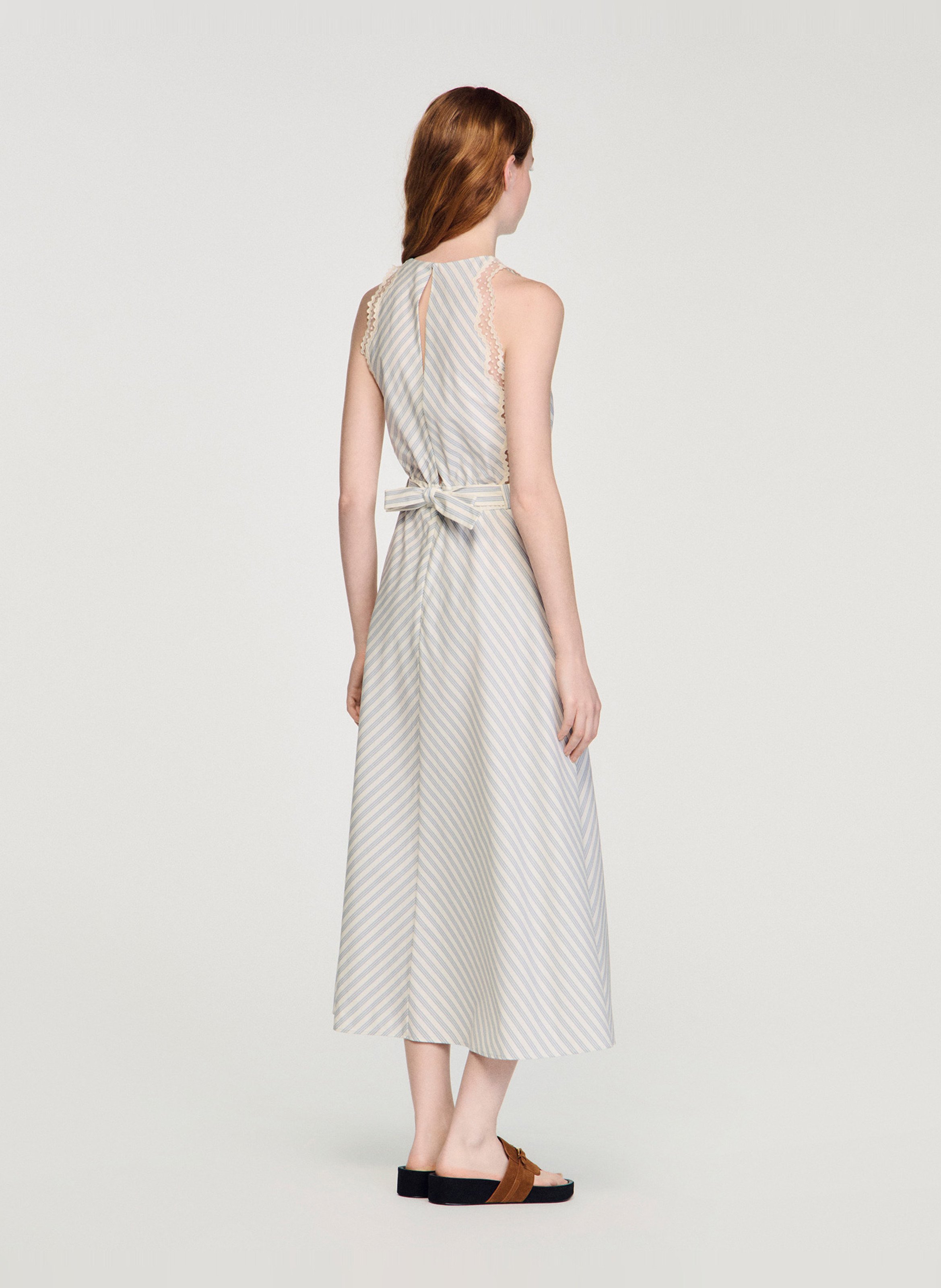 Lange, katoenen jurk met ronde hals SANDRO Beige