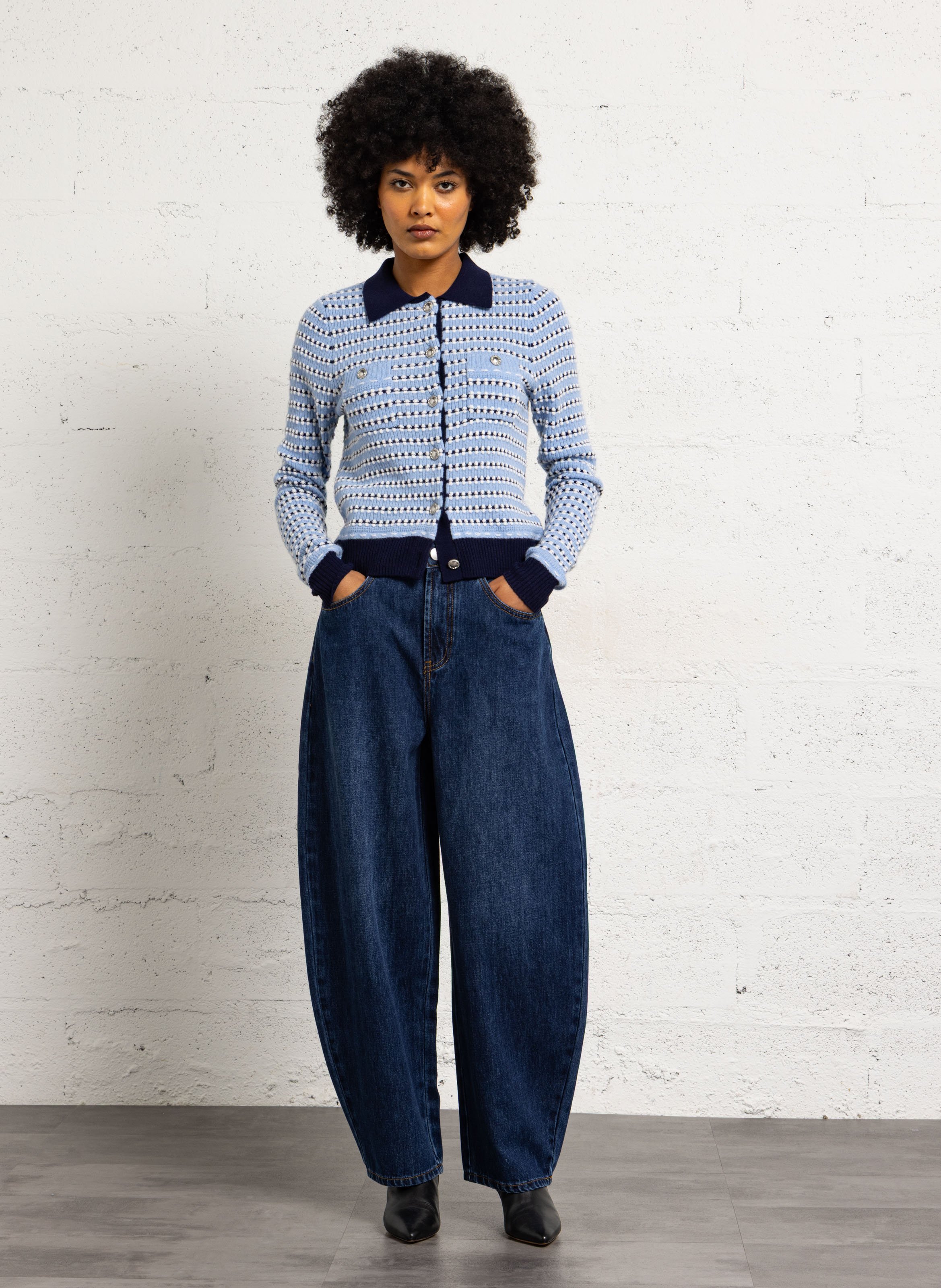 High-rise wide-leg cotton jeans | Blue SUNCOO Women