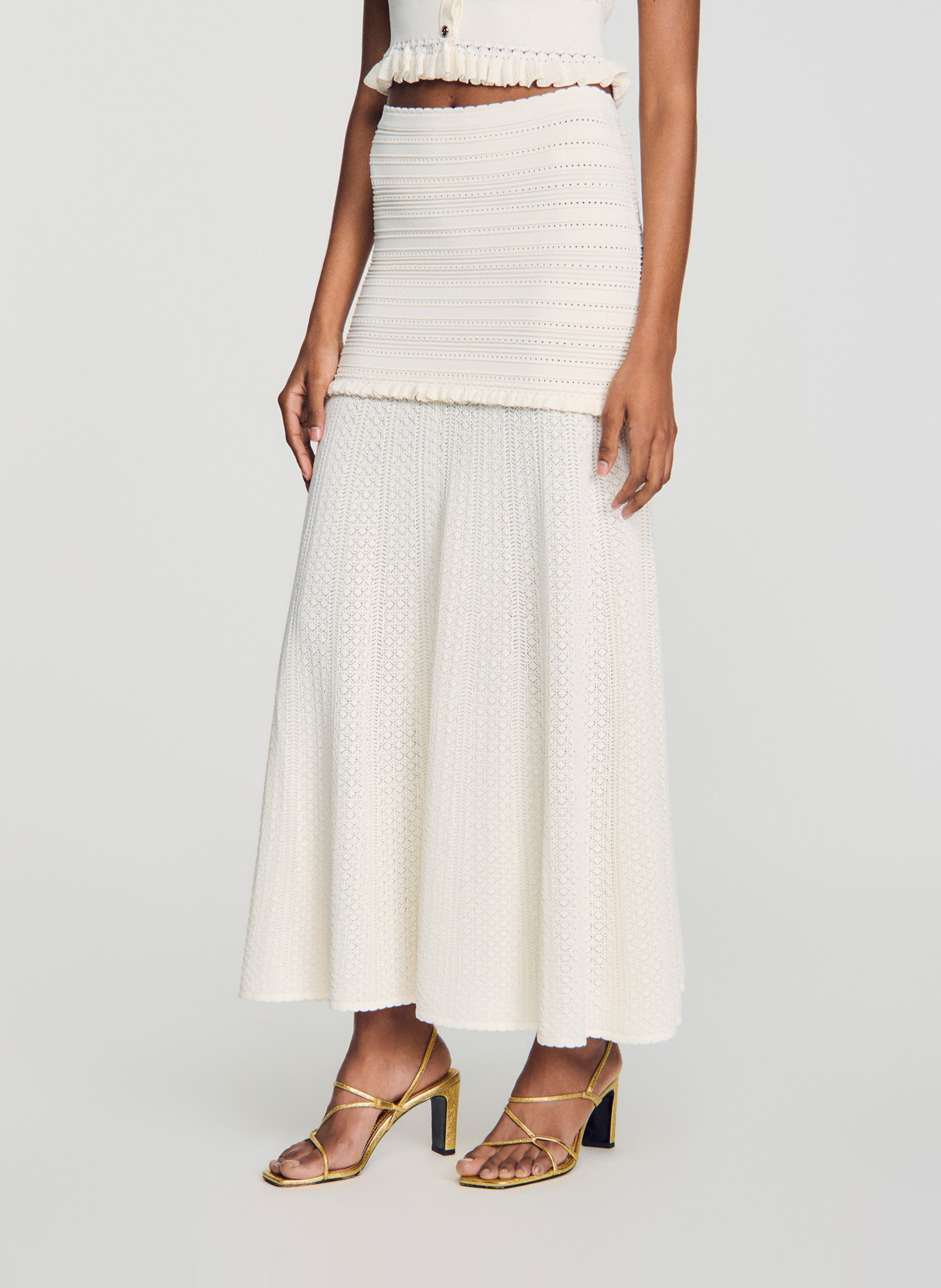 Jupe longue en maille pointelle SANDRO Beige