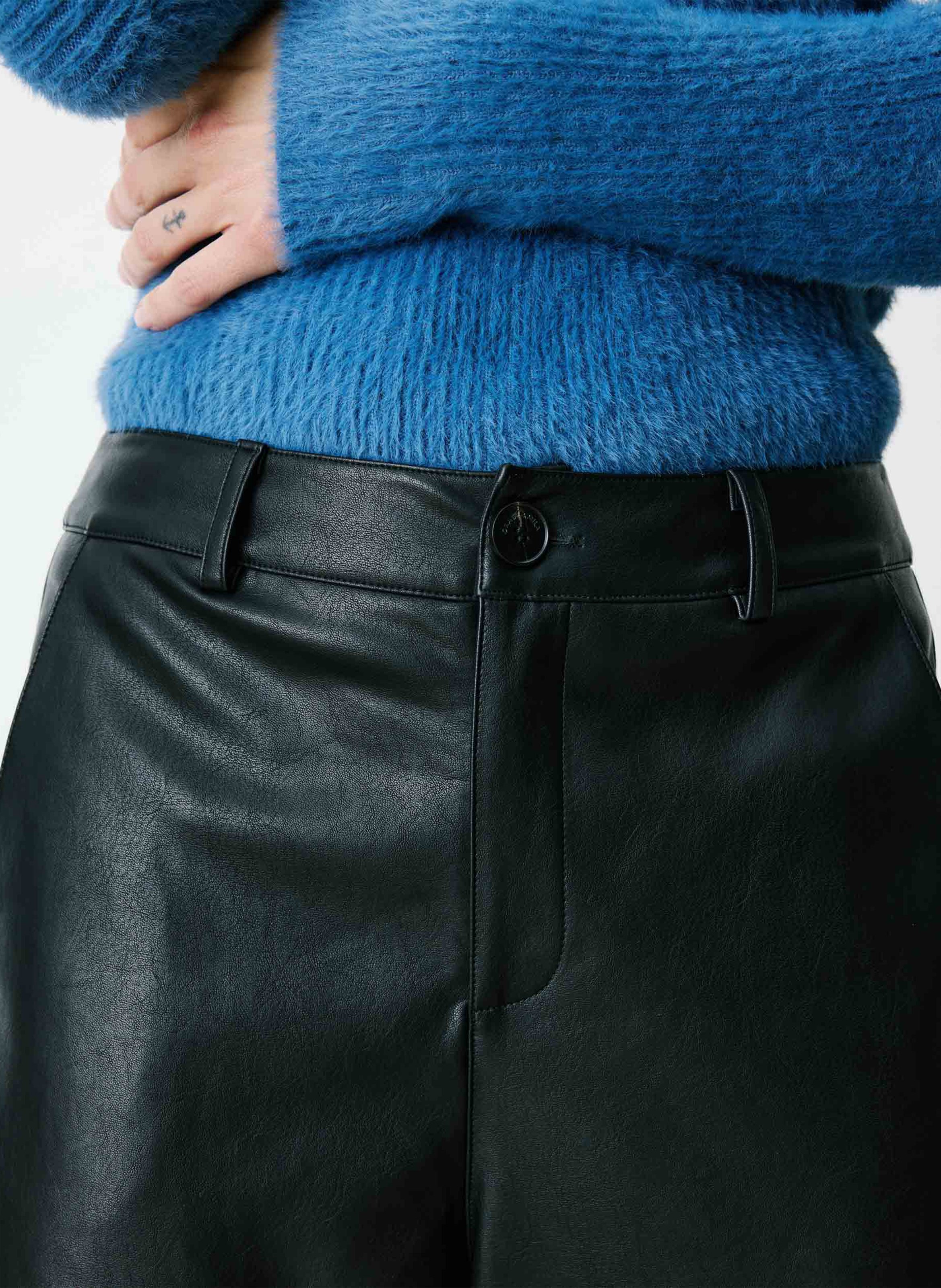 Breite Barrel-Lederhose GRACE ET MILA Schwarz