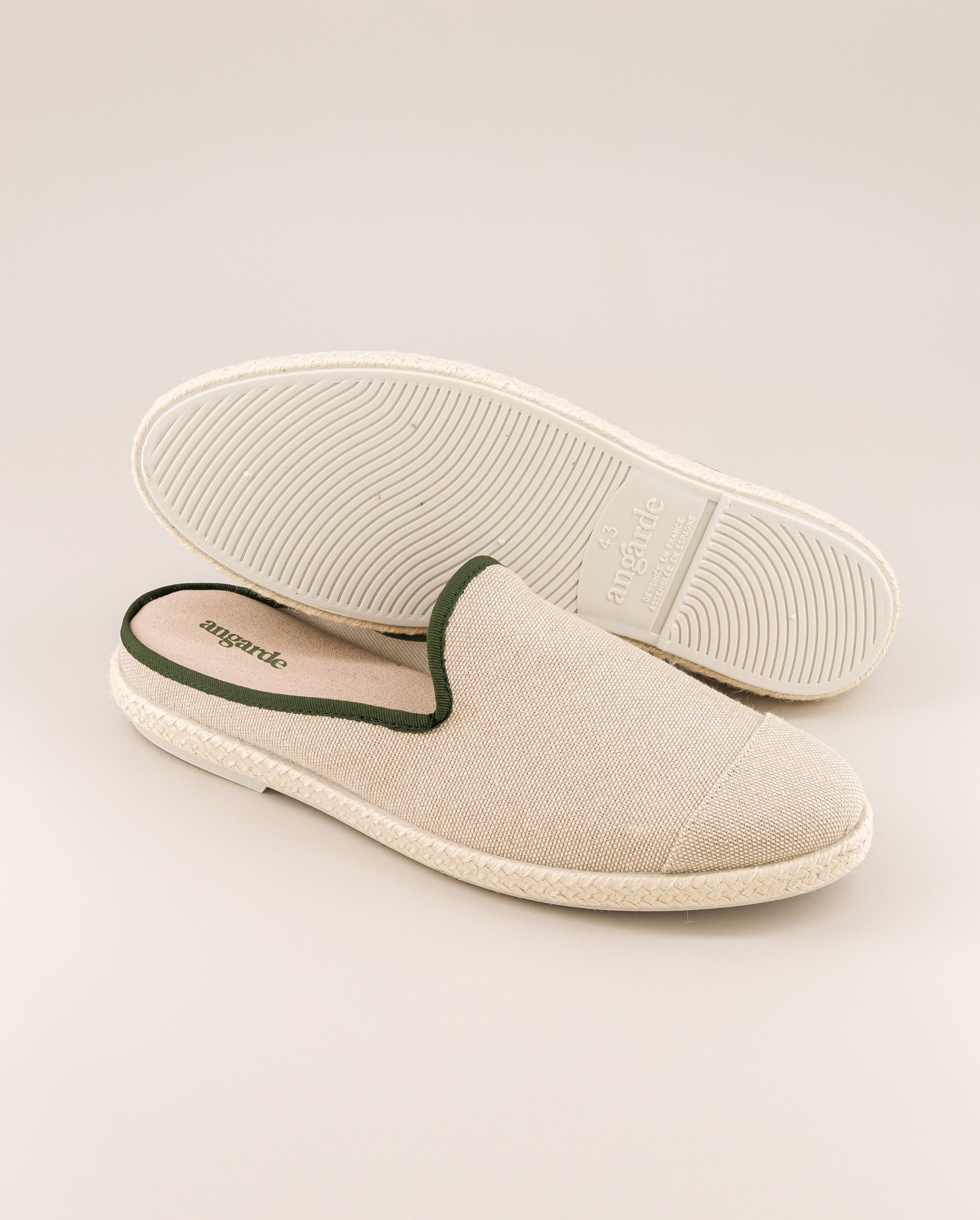 Men's mule, beige cotton with pine green ANGARDE Beige