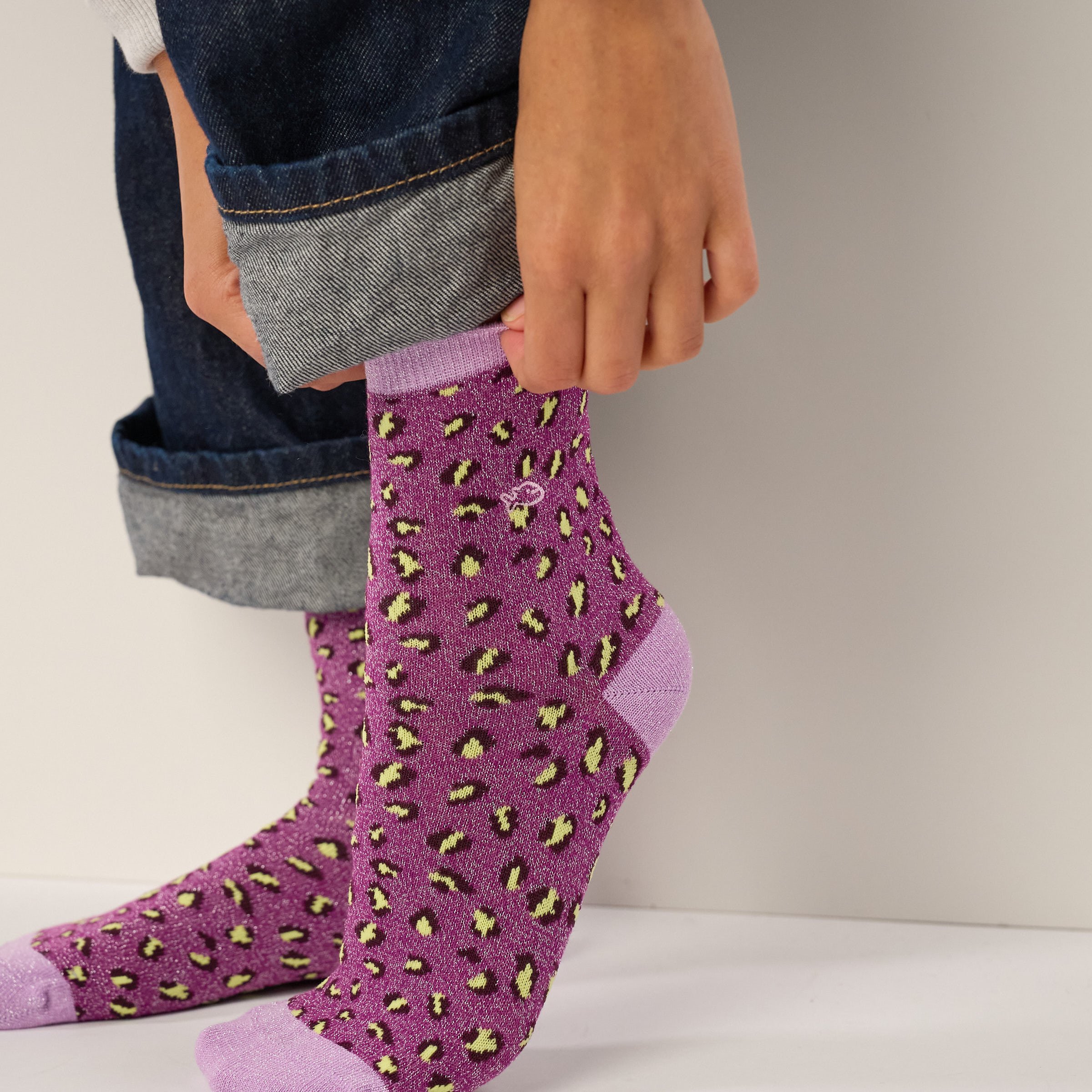 Leopard Combed Cotton Socks BILLYBELT Purple