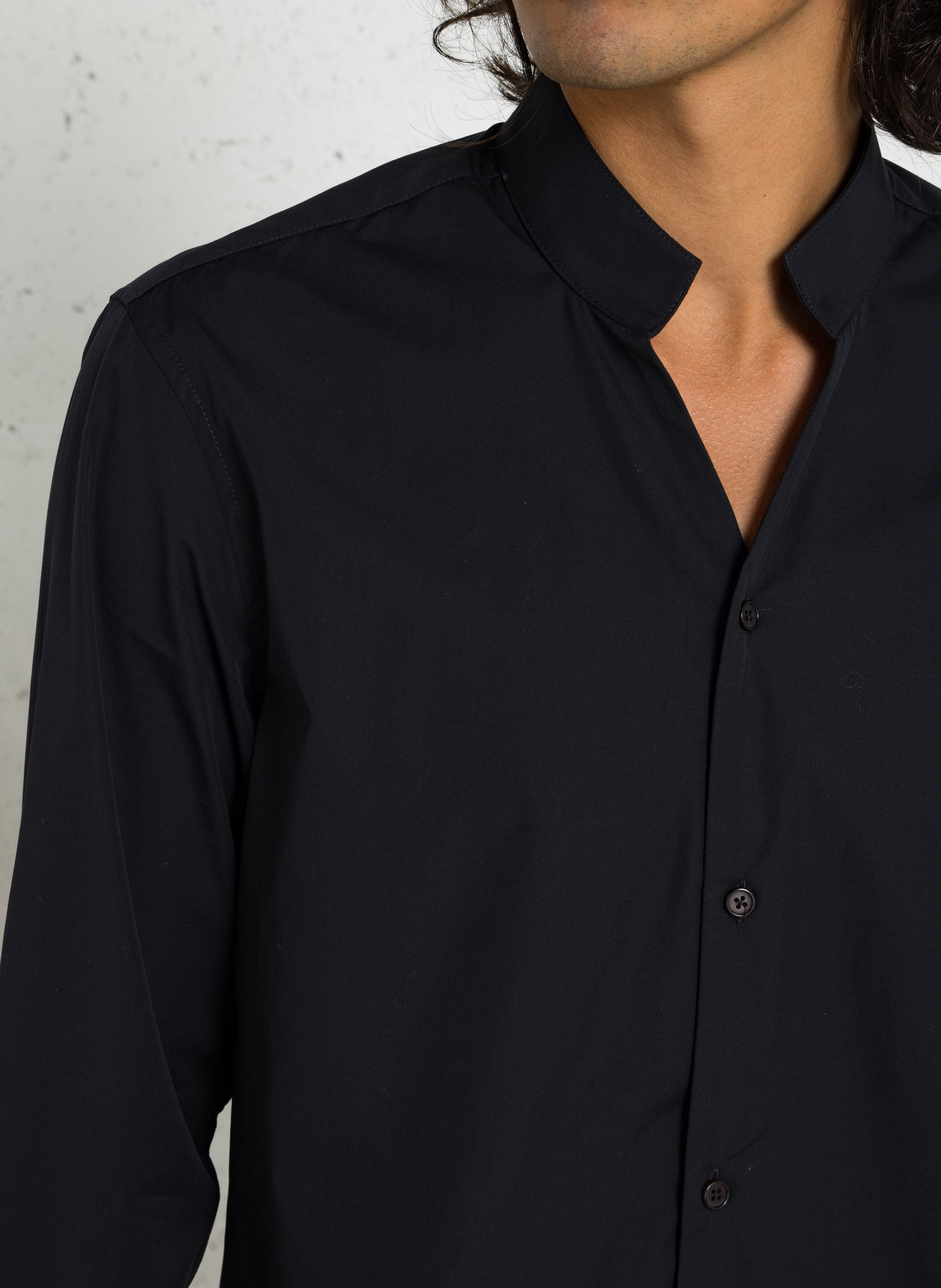 Chemise col mao en coton AU PRINTEMPS PARIS Noir