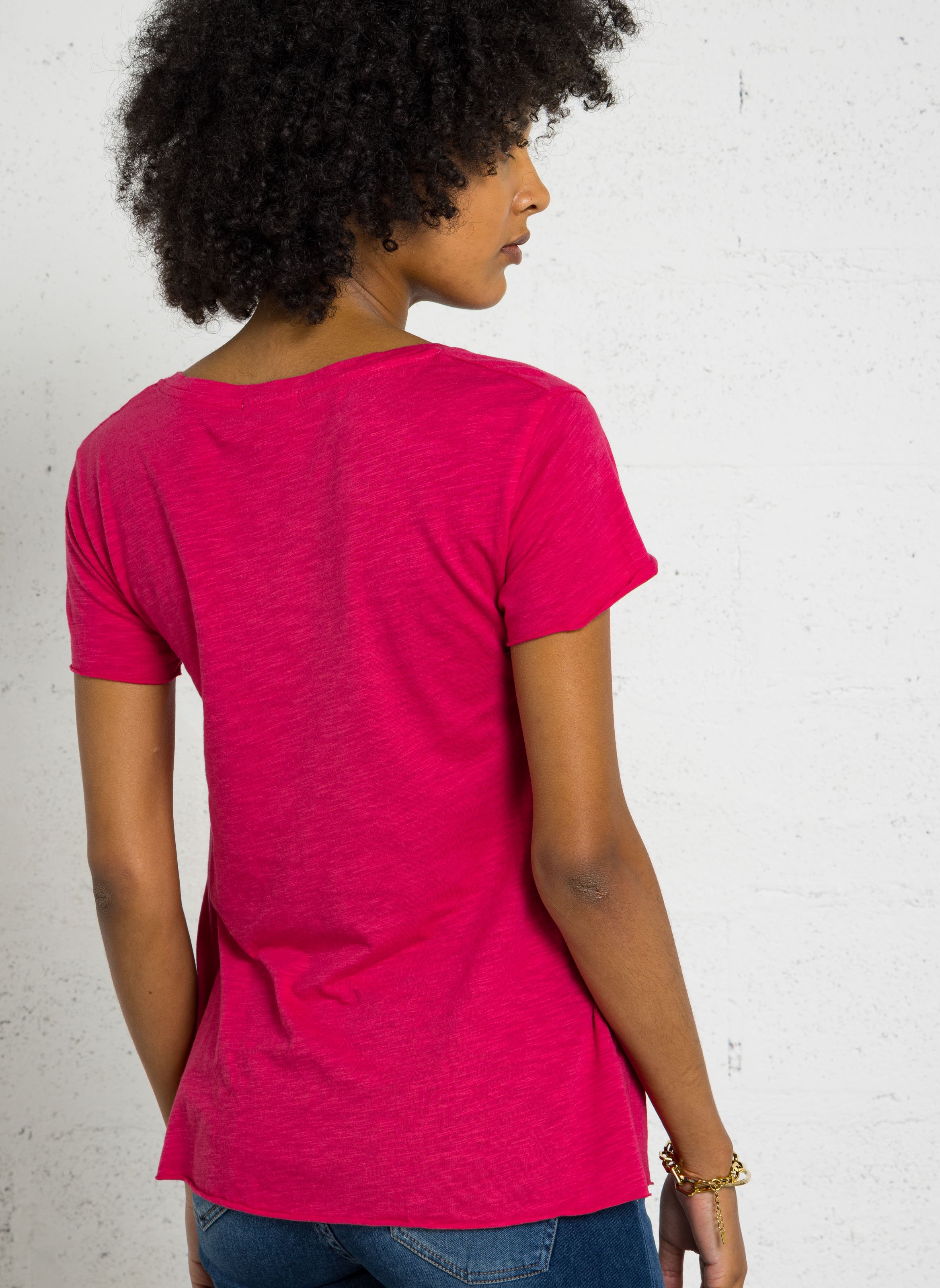 Straight cotton-blend V-neck T-shirt AMERICAN VINTAGE Pink