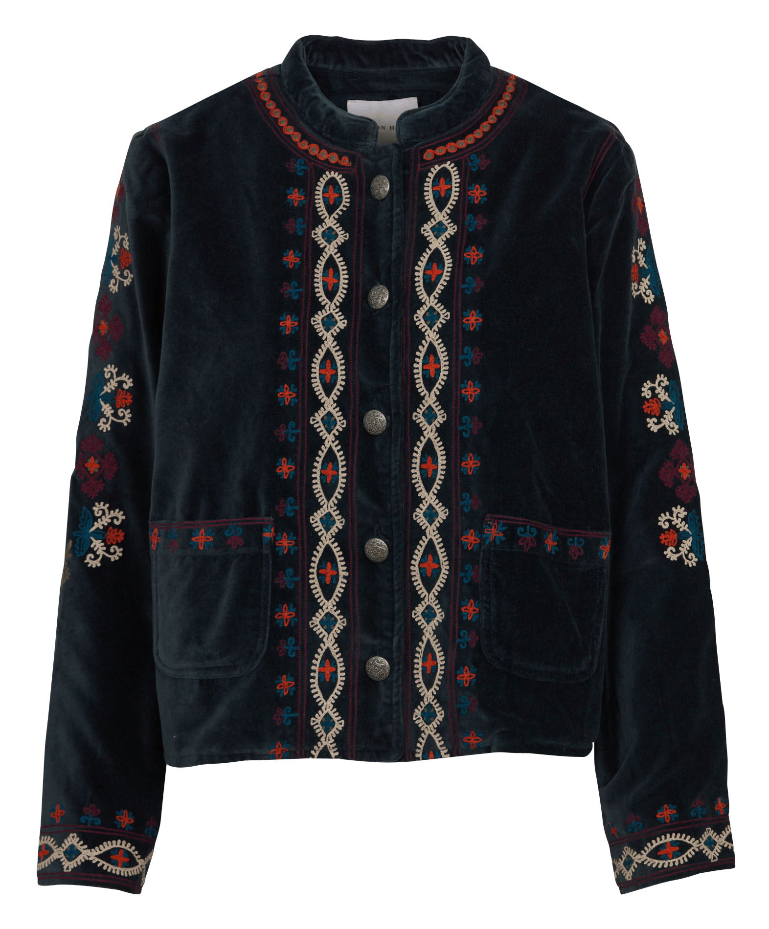 Straight round-neck embroidered cotton jacket MAISON HOTEL Green